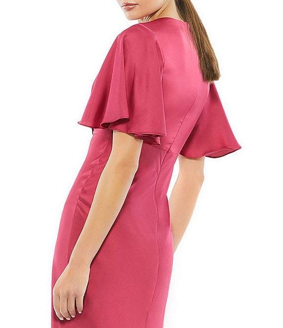 Mac Duggal V-Neck Short Flounce Sleeve A-Line Dress Product Image