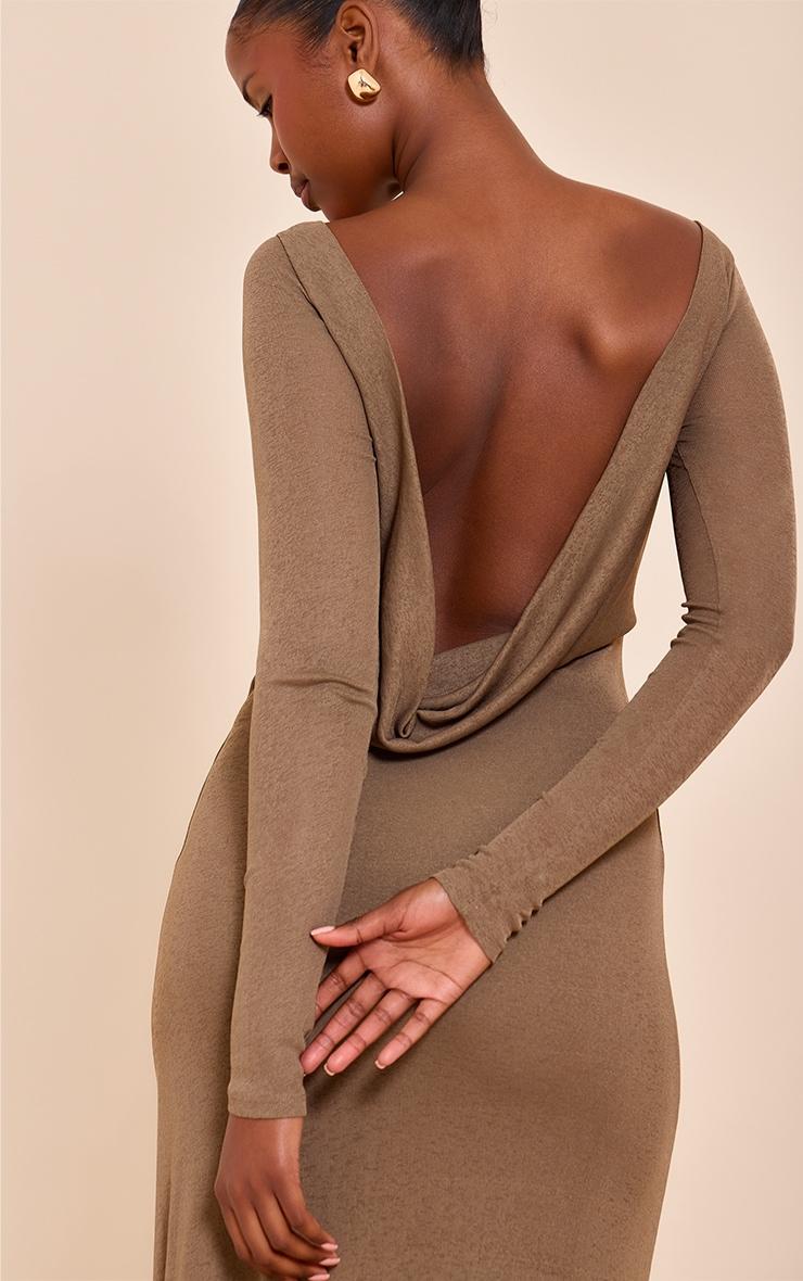 Chocolate Double Layer Onion Skin Cowl Back Maxi Dress Product Image