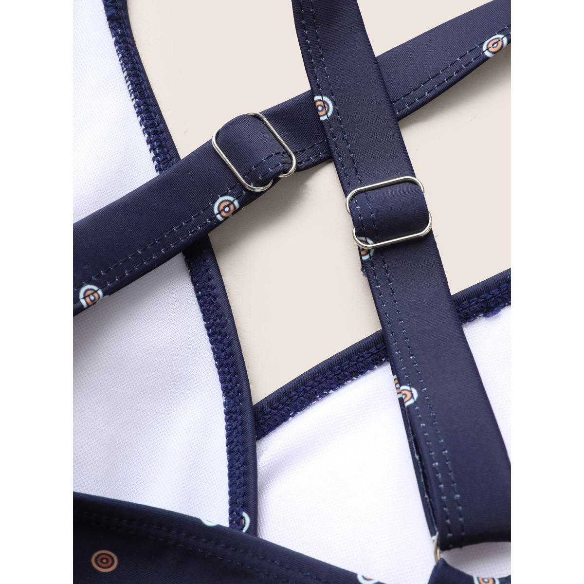 Plus Size Boho Print Overlap Collar Mesh Crisscross Swim Dress Women's Swimwear Indigo Beach Bodycon Overlap Collar High stretch Curve Swim Dresses BloomChic 14-16/1X Product Image