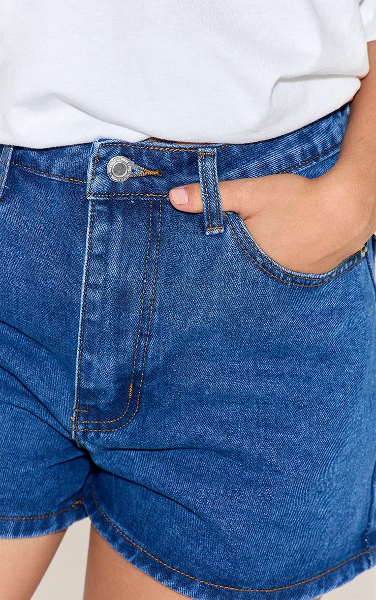 Dark Blue Contrast Stitch High Waisted Mom Shorts Product Image