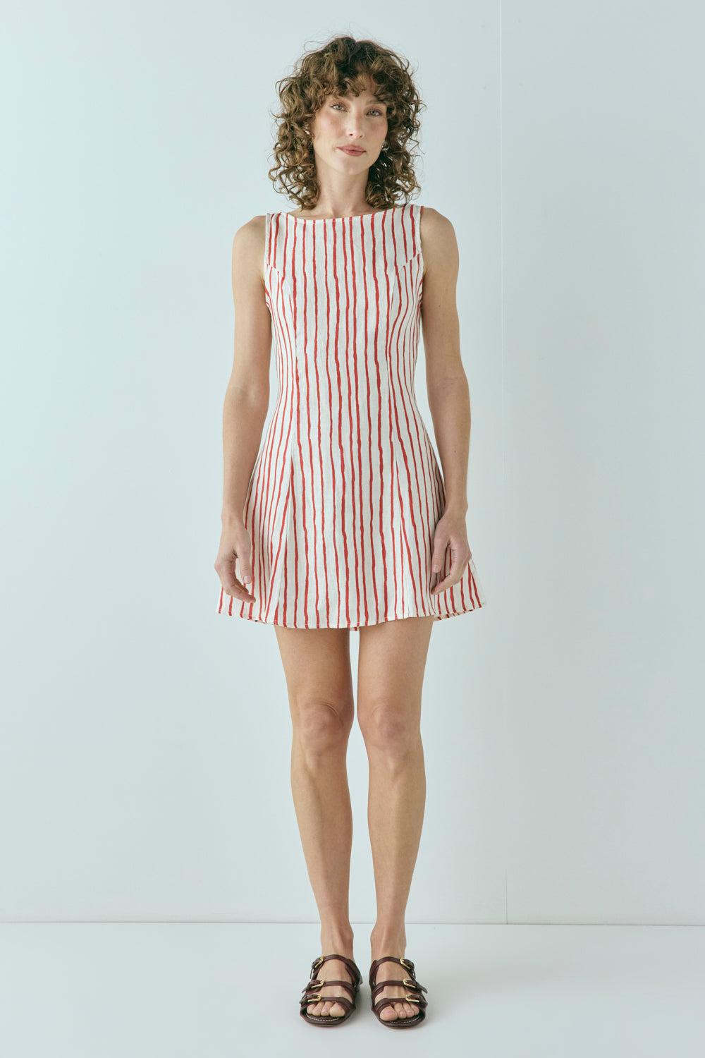 Chloe Linen Mini Dress Stripe Product Image