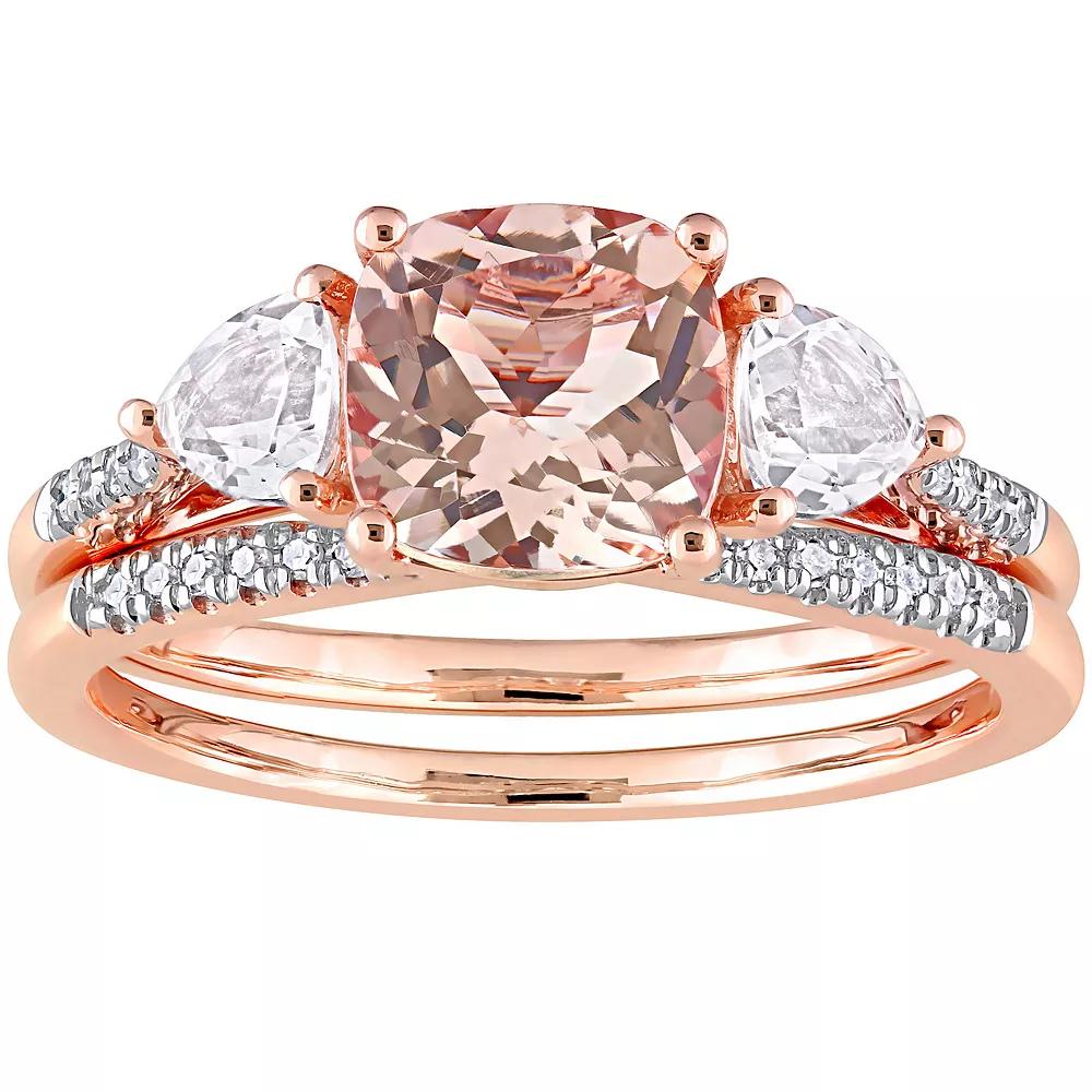 Stella Grace 10k Rose Gold Morganite, White Topaz & 1/10 Carat T.W. Diamond Bridal Ring Set, Women's,  Product Image