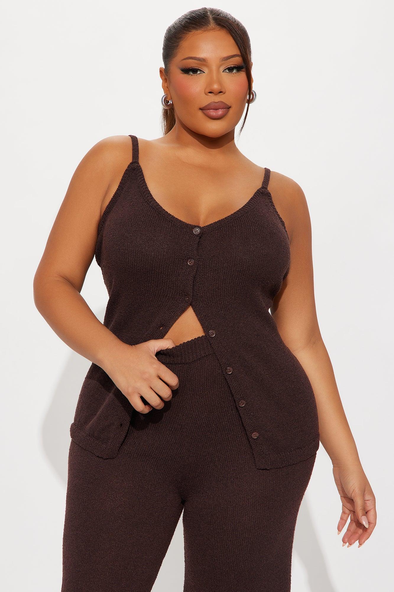 Bella Button Front Knit Pant Set - Chocolate Female Product Image