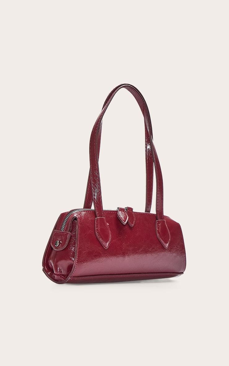 Burgundy Textured Faux Leather Bowler Bag Product Image