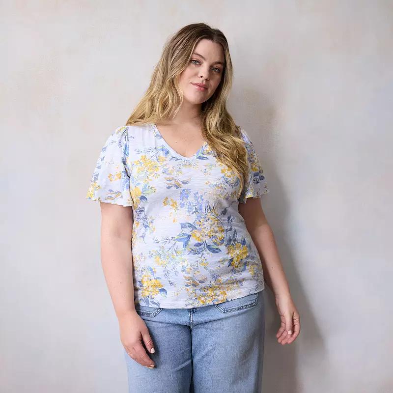 Plus Size LC Lauren Conrad V-Neck Flutter Sleeve Top, Womens Product Image