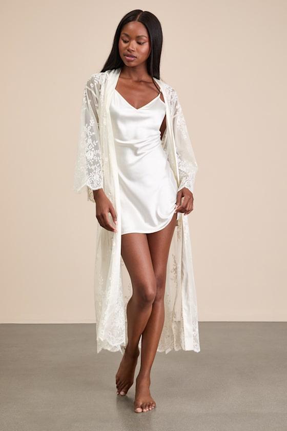 Leonor Ivory Satin Slip and Lace Robe Set Product Image