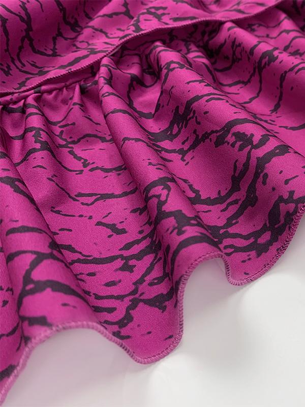 Flared Sleeves Half Sleeves Asymmetric Layered Pleated Printed Ruffle Trim Round-Neck Maxi Dresses Product Image