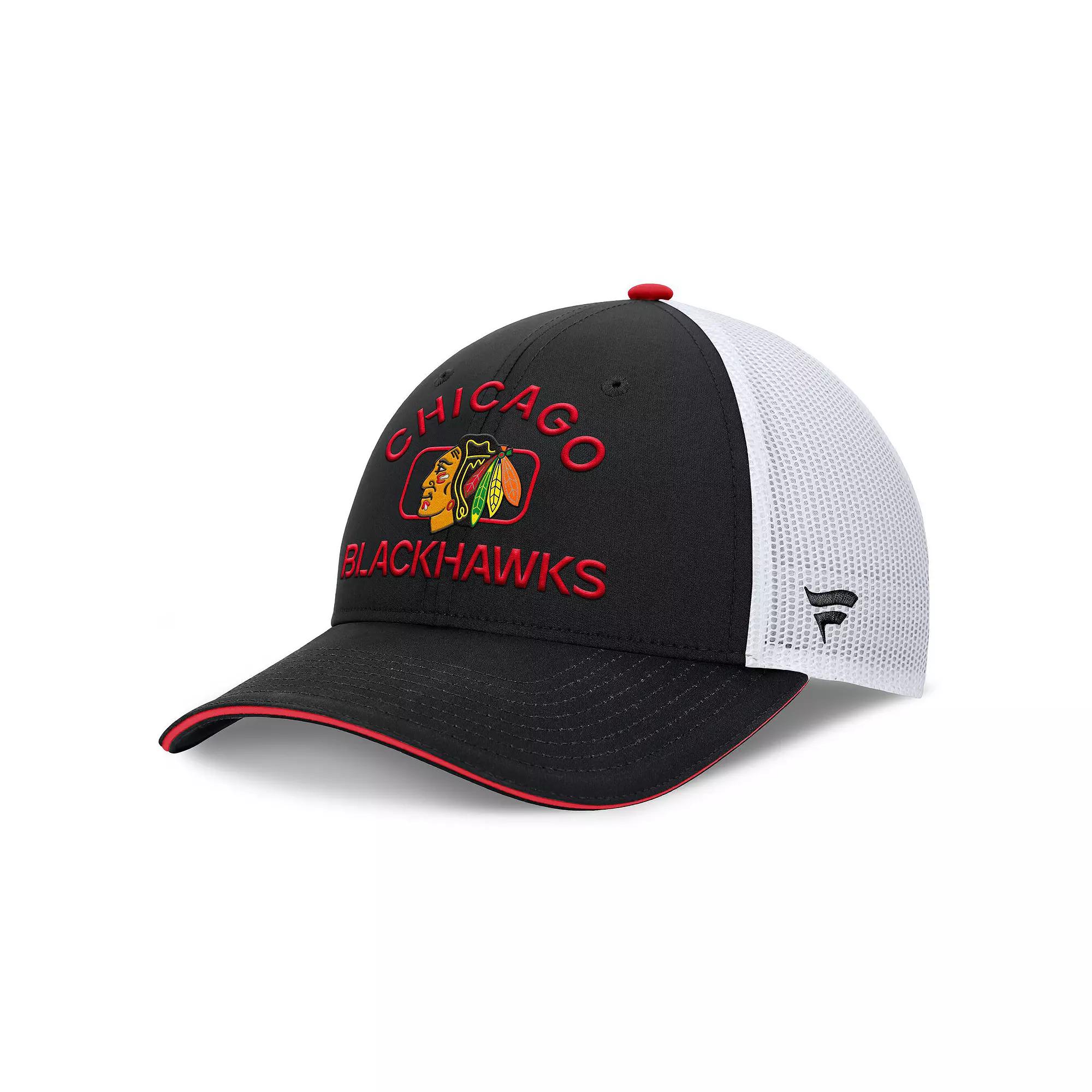 Men's Fanatics Black/White Chicago Blackhawks Authentic Pro Rink Trucker Hat Product Image
