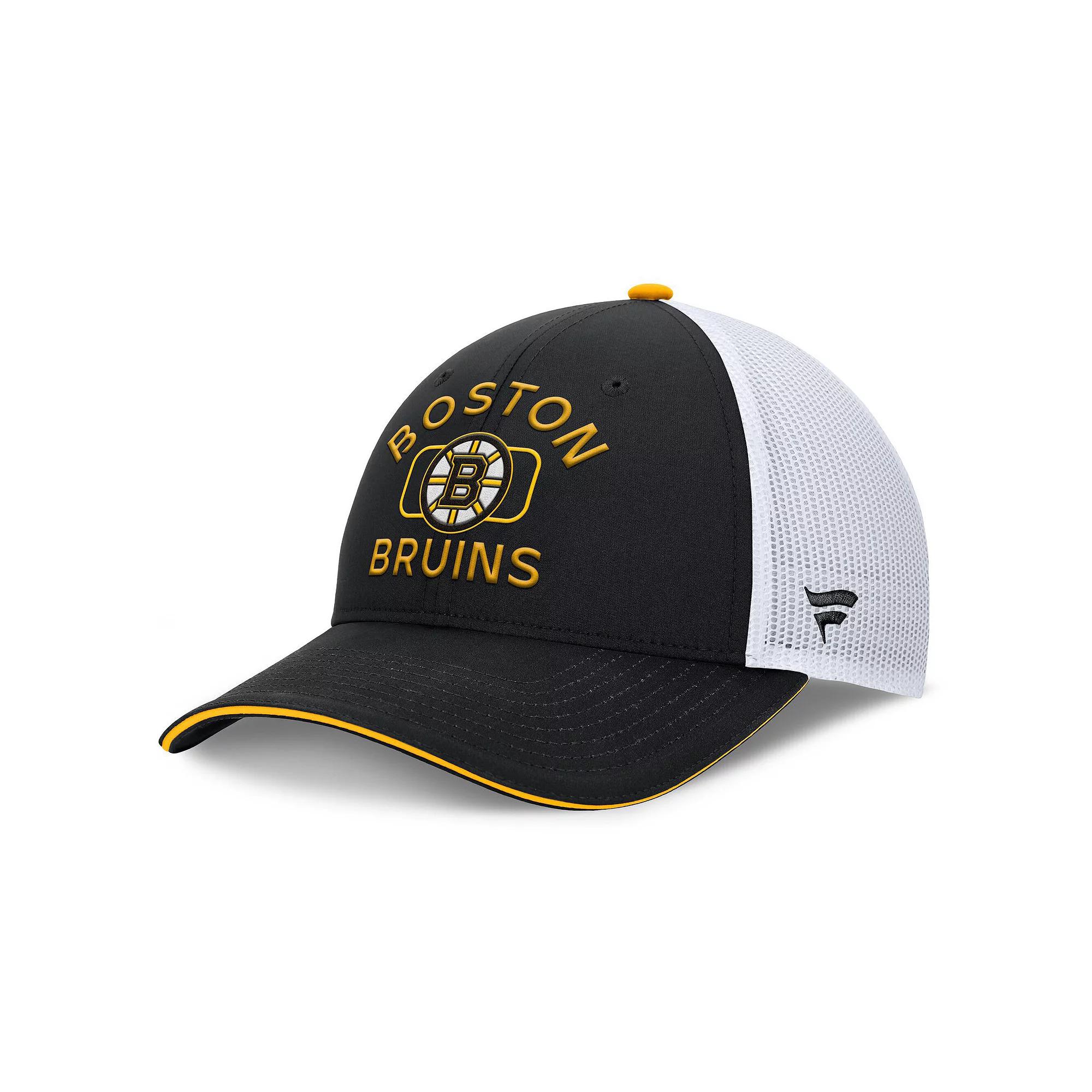 Men's Fanatics Black/White Boston Bruins Authentic Pro Rink Trucker Hat Product Image