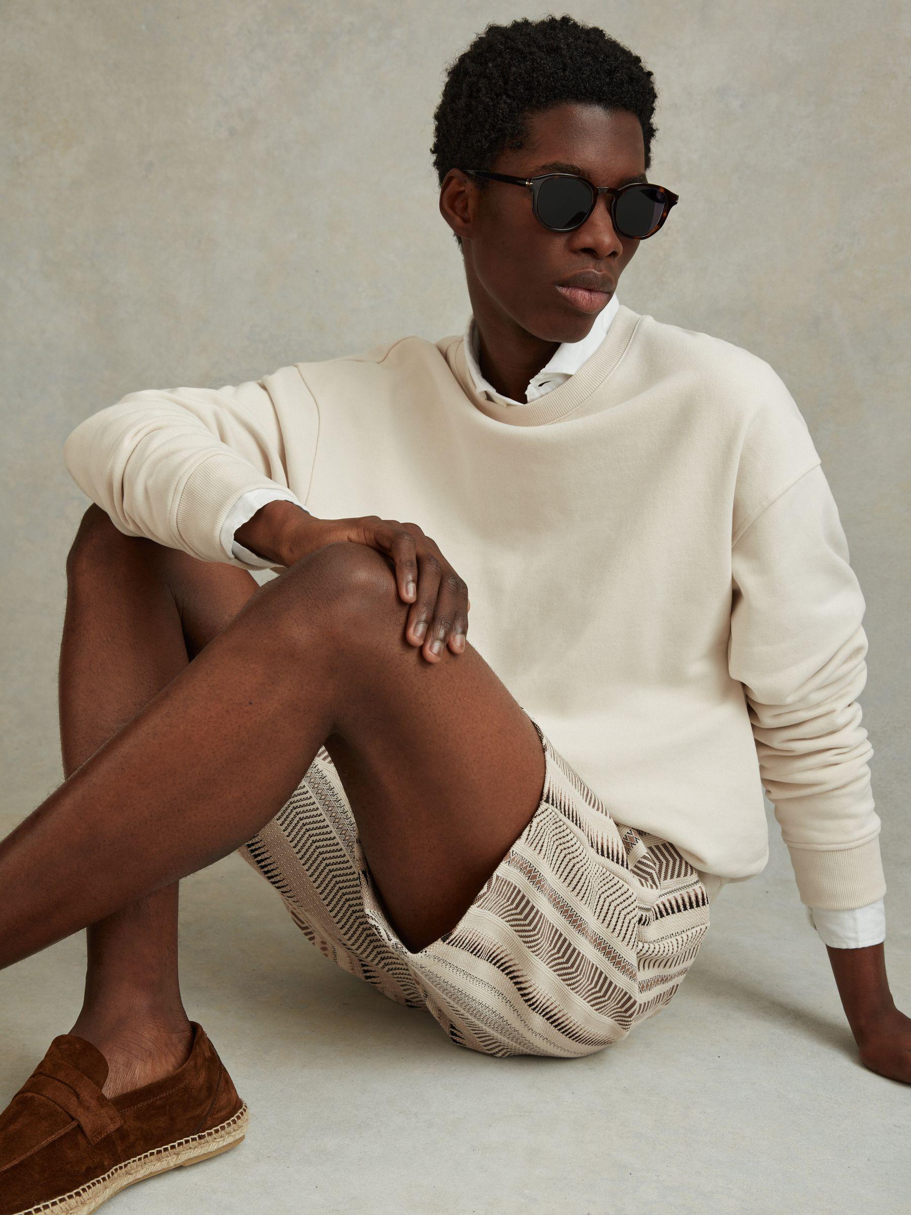 Jacquard Drawstring Shorts in Ecru Multi Product Image