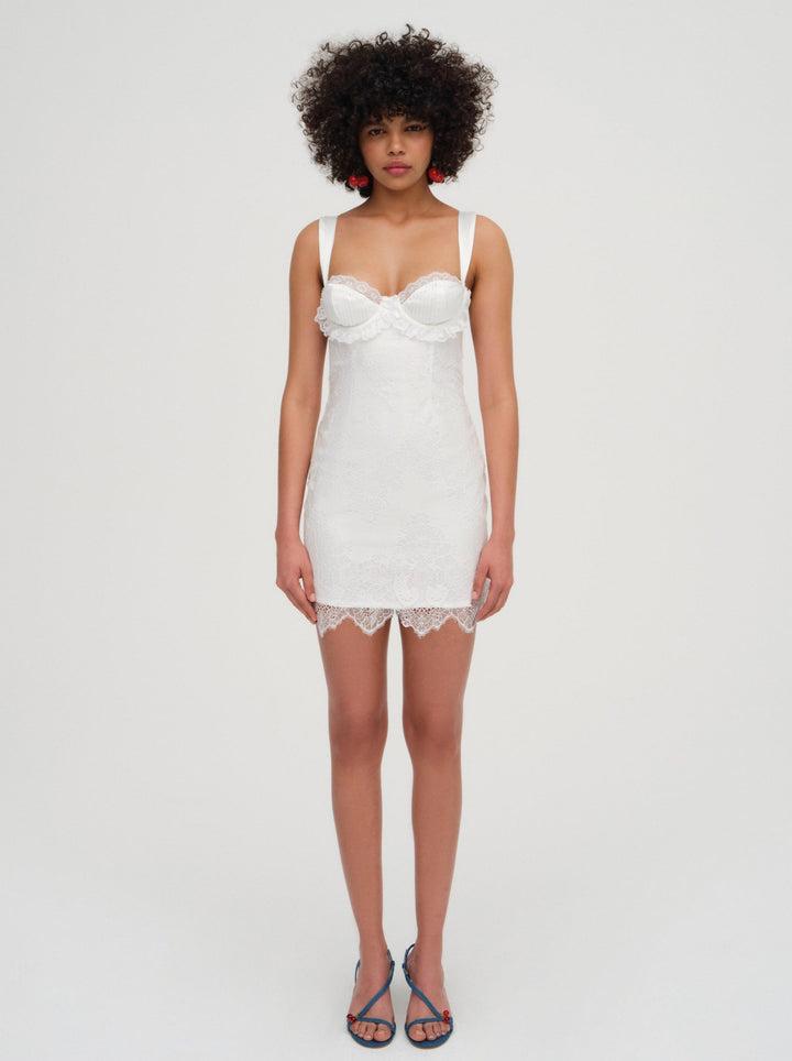 Allira Lace Mini Dress — White Product Image