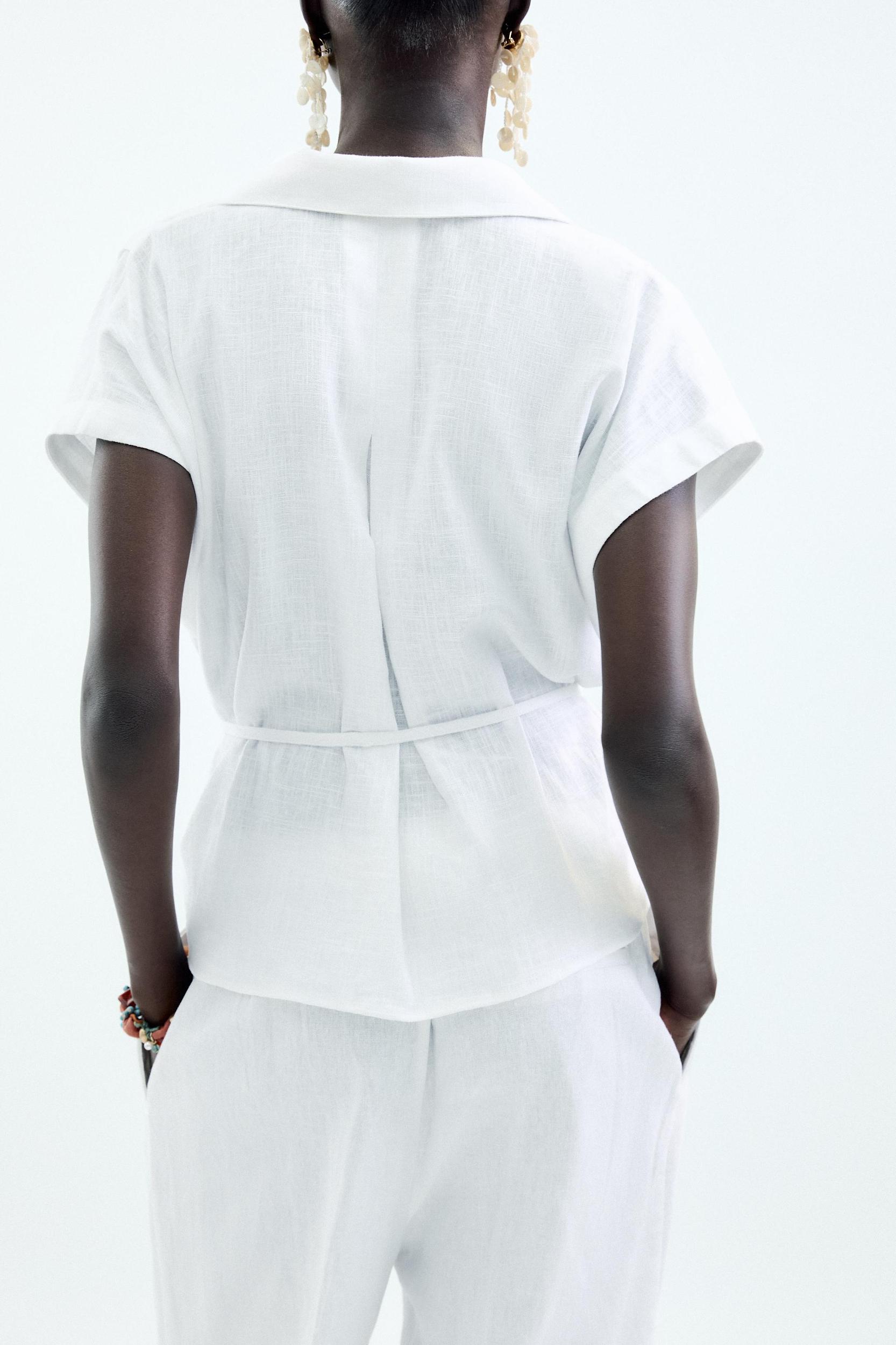 BELTED LINEN BLOUSE Product Image