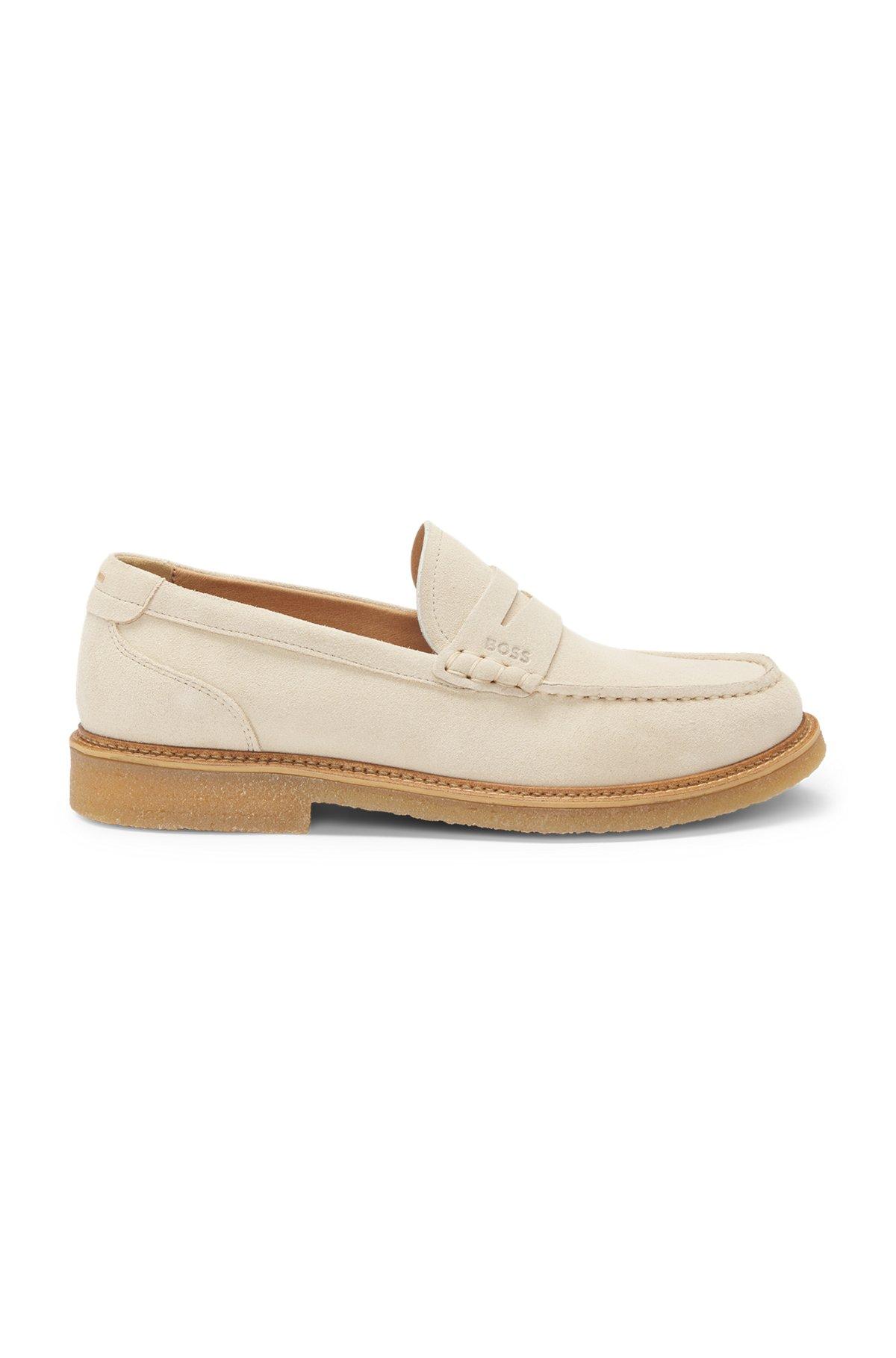 BOSS - Suede moccasins with crepe outsole - White Product Image