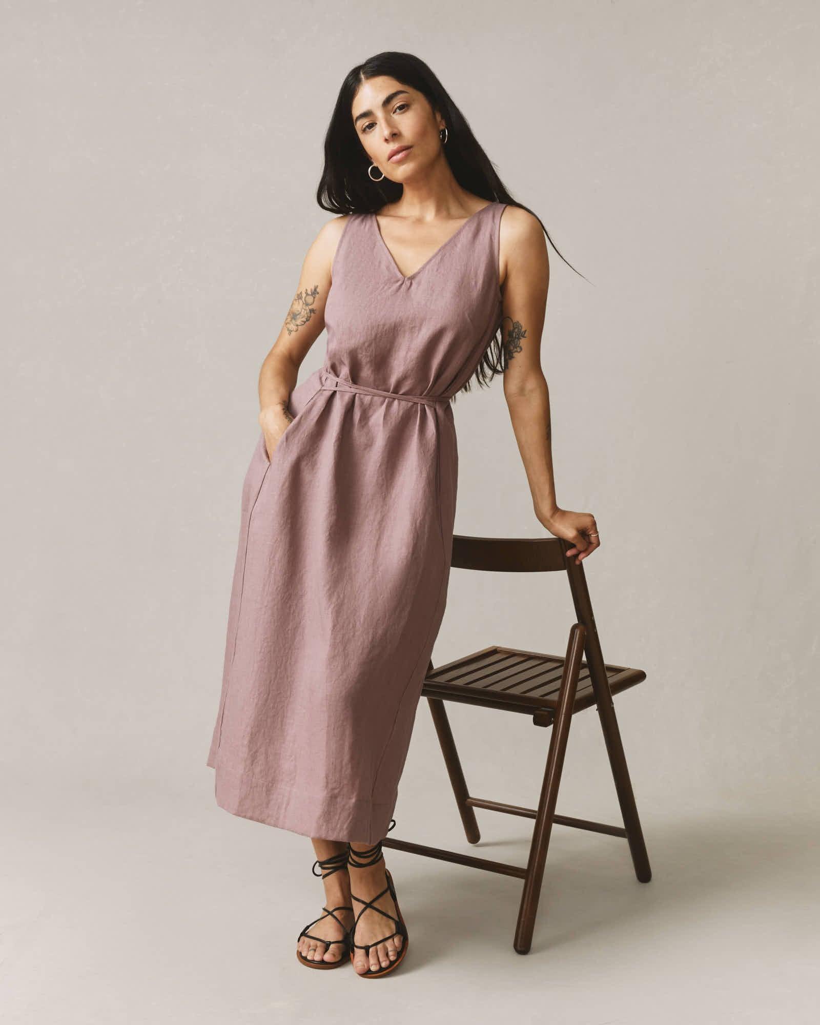 Women's Linen Tie Dress - Twilight Mauve Product Image