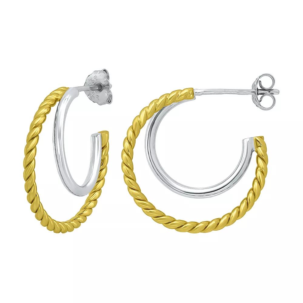 Aleure Precioso Sterling Silver Double Graduated Posted Hoop Earrings, Women's, Gold Tone Product Image