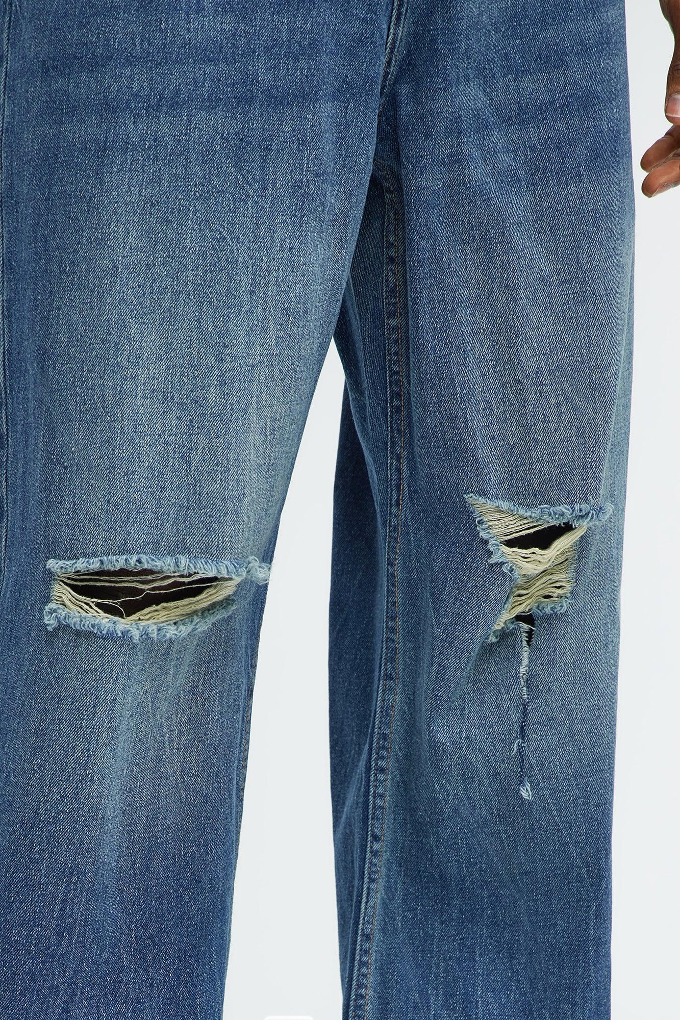 Luke Distressed Baggy Jeans - Medium Blue Wash Product Image