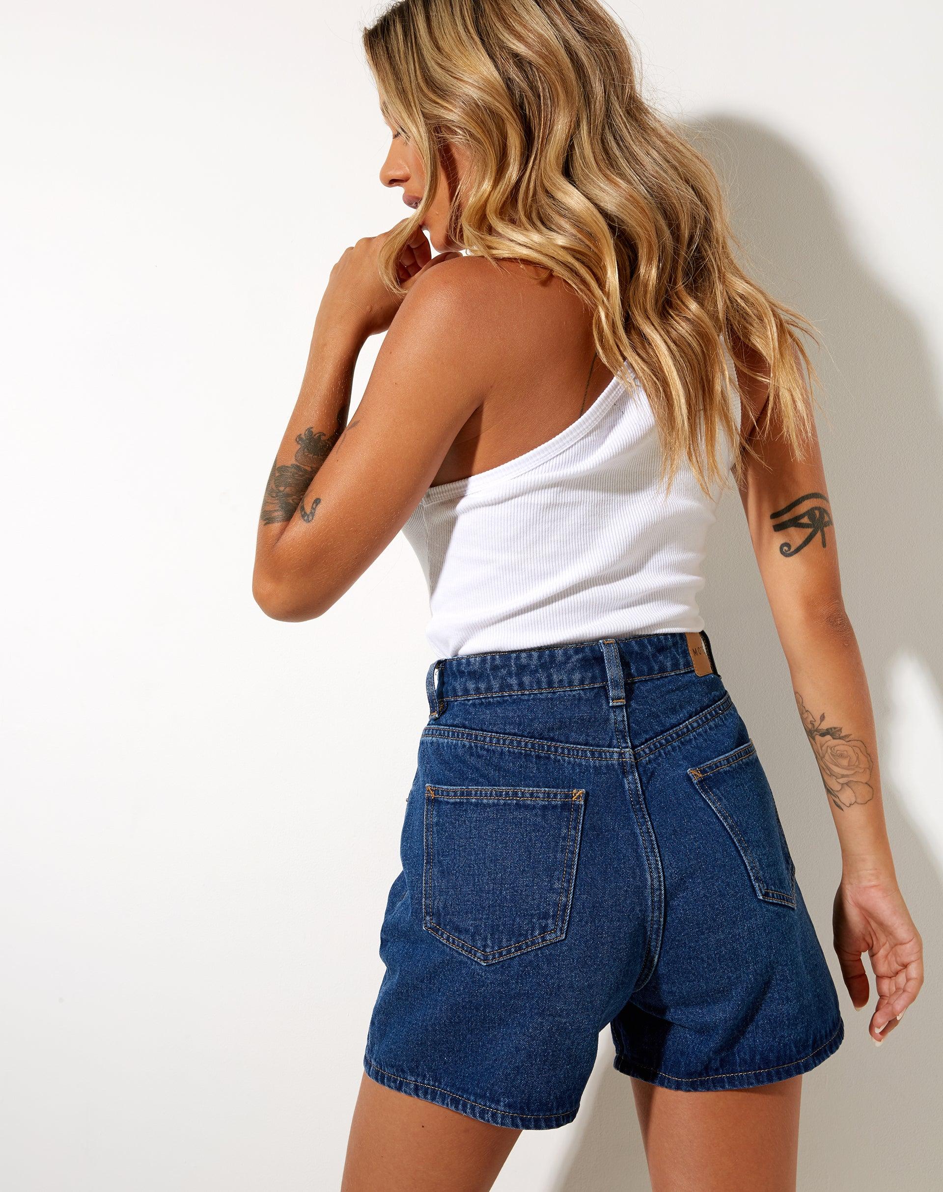 Mom Denim Short in Classic Blue Product Image