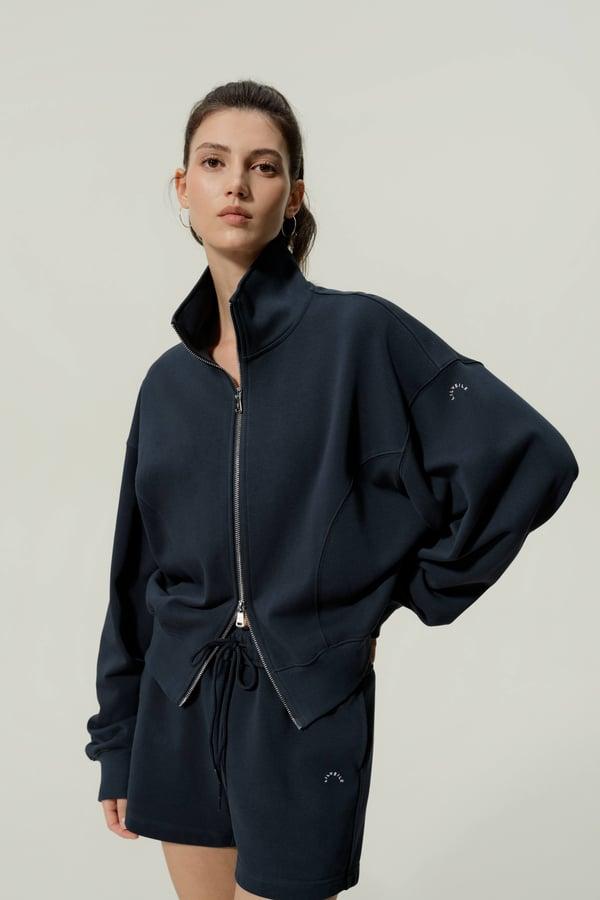 LILYSILK Women's SILKERRY Silk Blend Oversized Two-Way Zip Jacket Navy XL Product Image