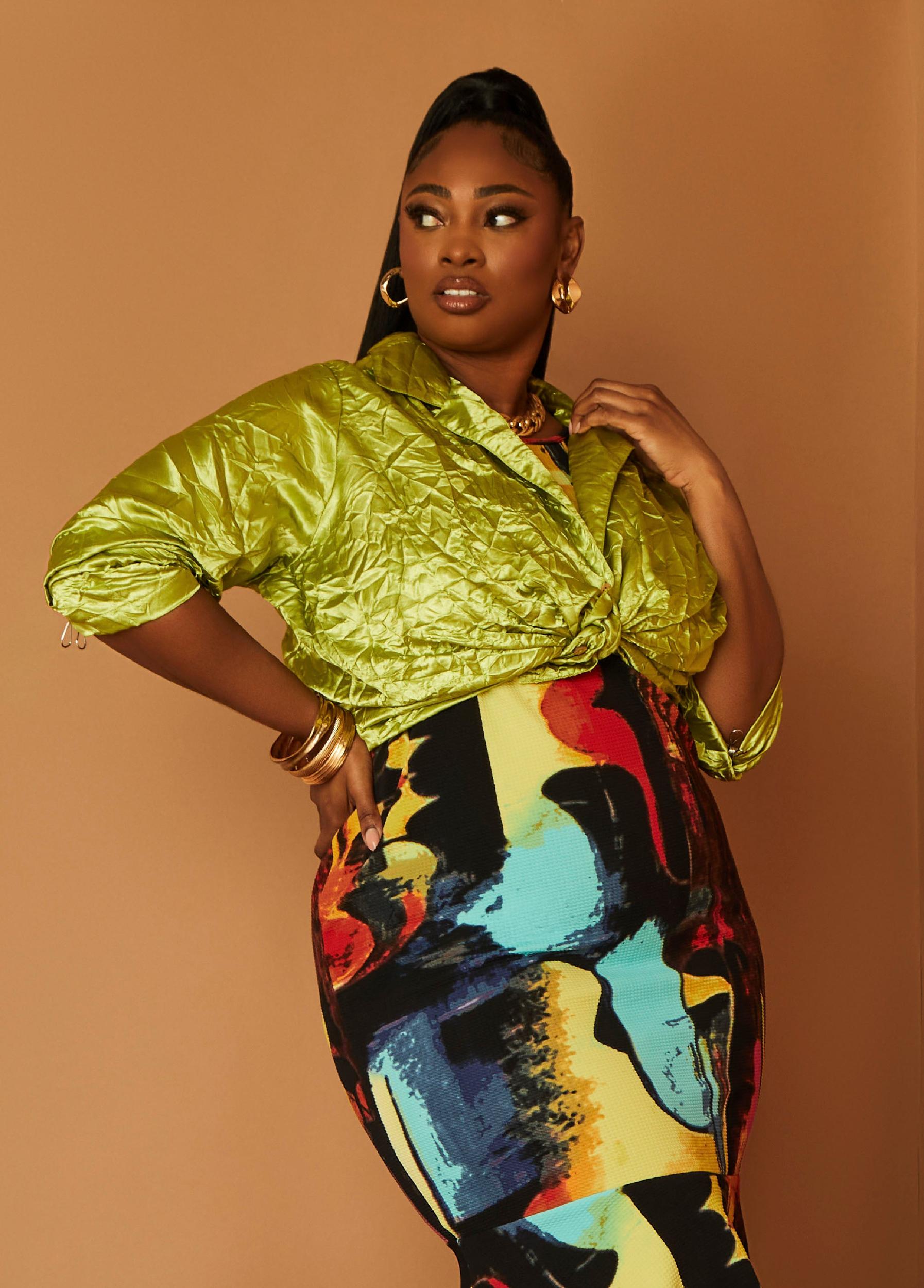 Plus Size Crinkled Satin Shirt Ashley Stewart Product Image