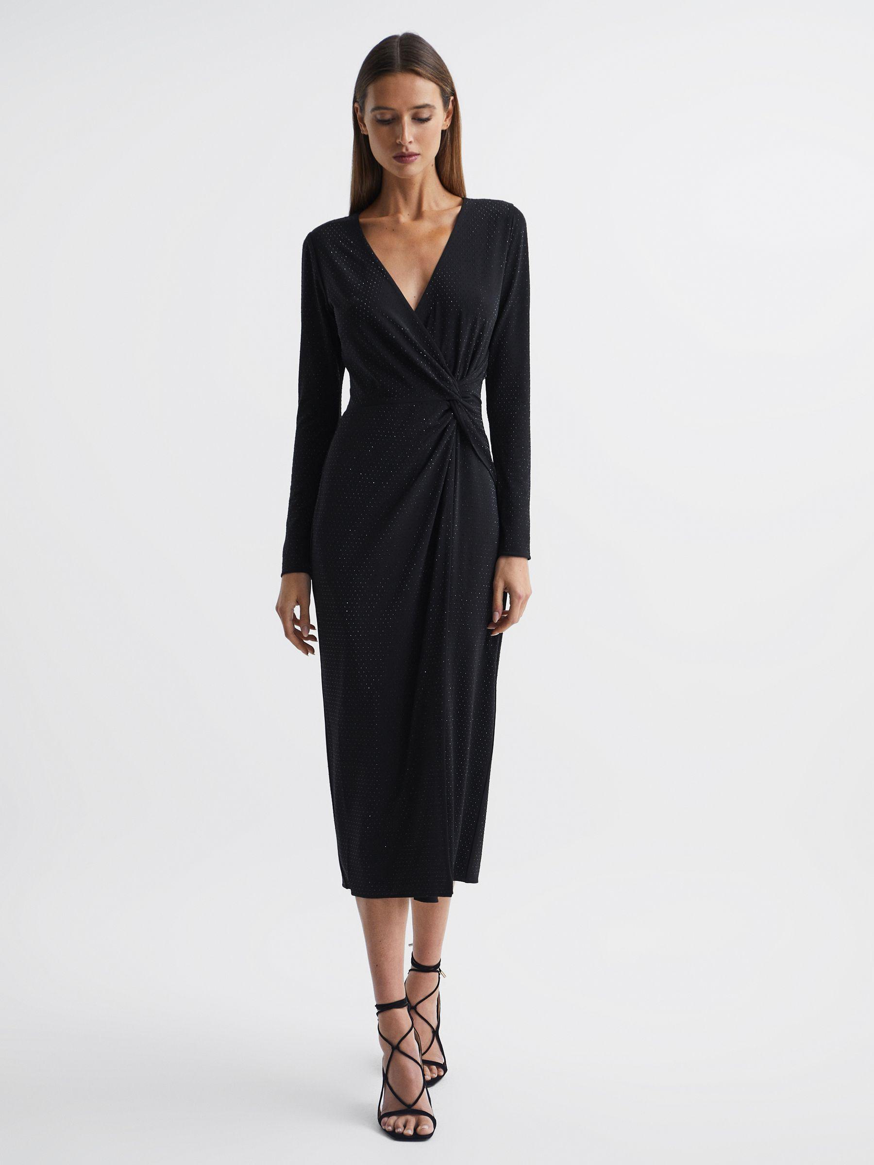 Halston Crystal Jersey Midi Dress in Black Product Image