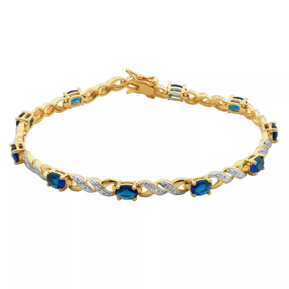 18K Yellow Gold Plated Blue and White Cubic Zirconia Bracelet, Women's, Size: 8", Gold Tone Product Image