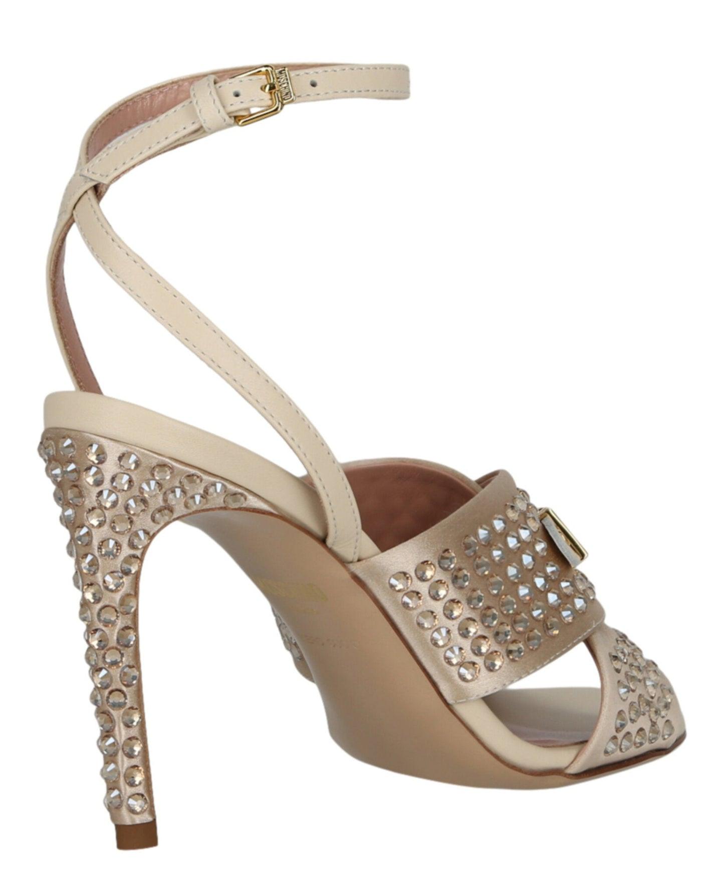 Moschino Satin Crystal Embellished Heel Sandals Product Image