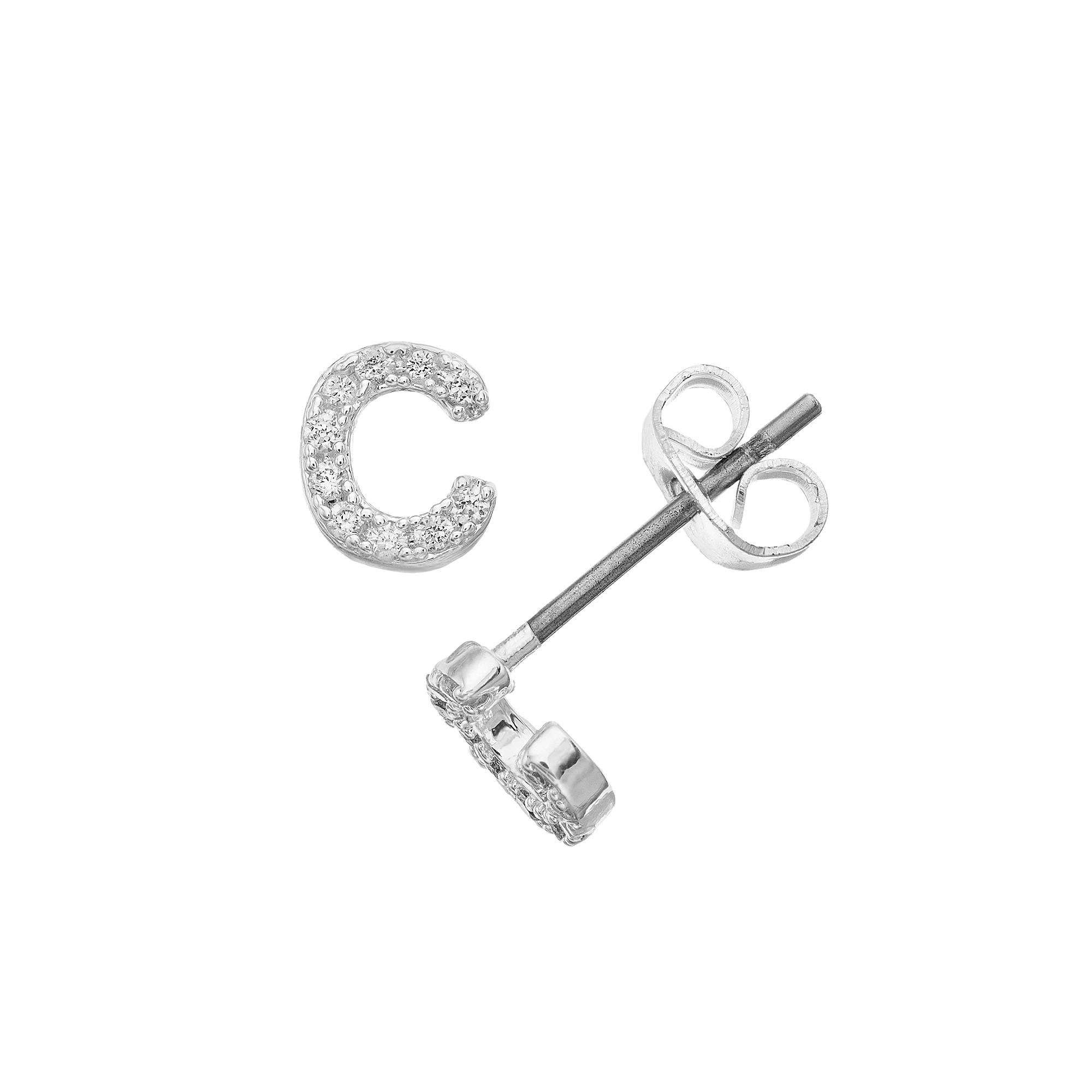 City Luxe Silver Tone Cubic Zirconia Pave Initial Stud Earrings, Women's, Silver Tone L Product Image