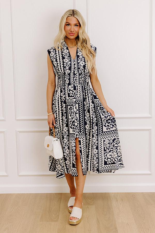 Hawaii Holiday Floral Midi Dress in Navy Product Image