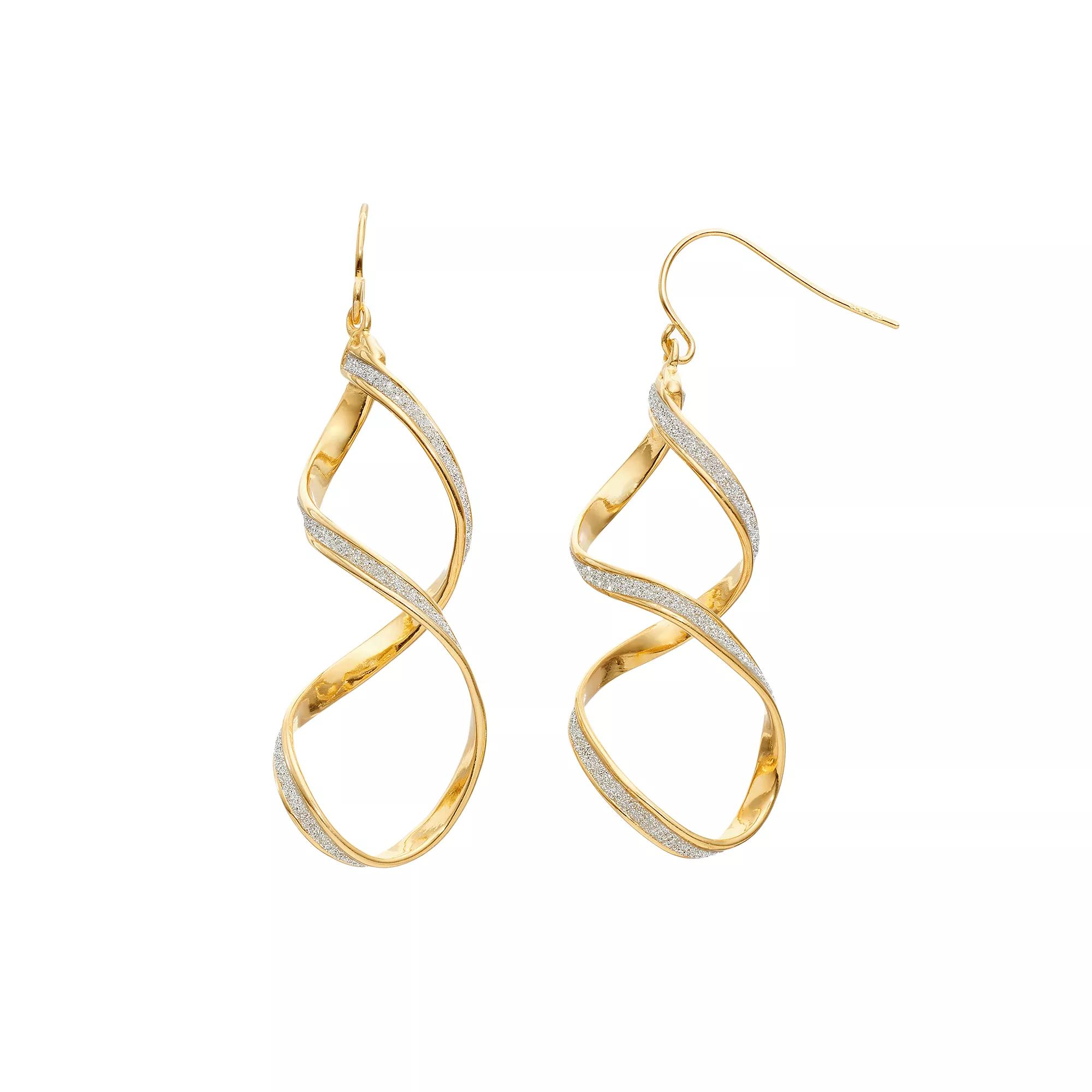 Sterling Silver Twist Drop Earrings, Women's, 18k Gold Over Silver Product Image