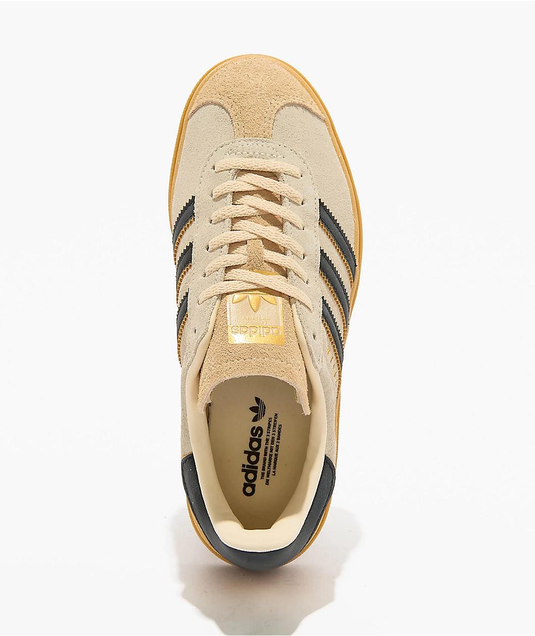 adidas Originals Gazelle Bold Cream White, Black & Sand Platform Shoes Product Image