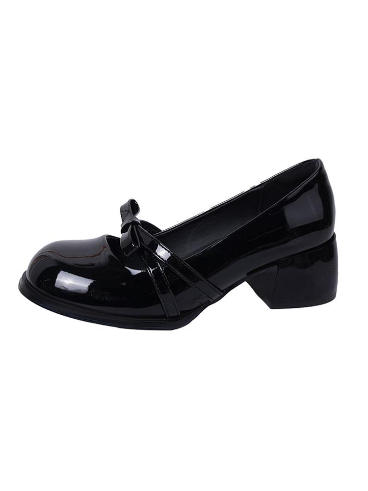Bow Patent Leather Block Heel Mary Jane Pumps Product Image
