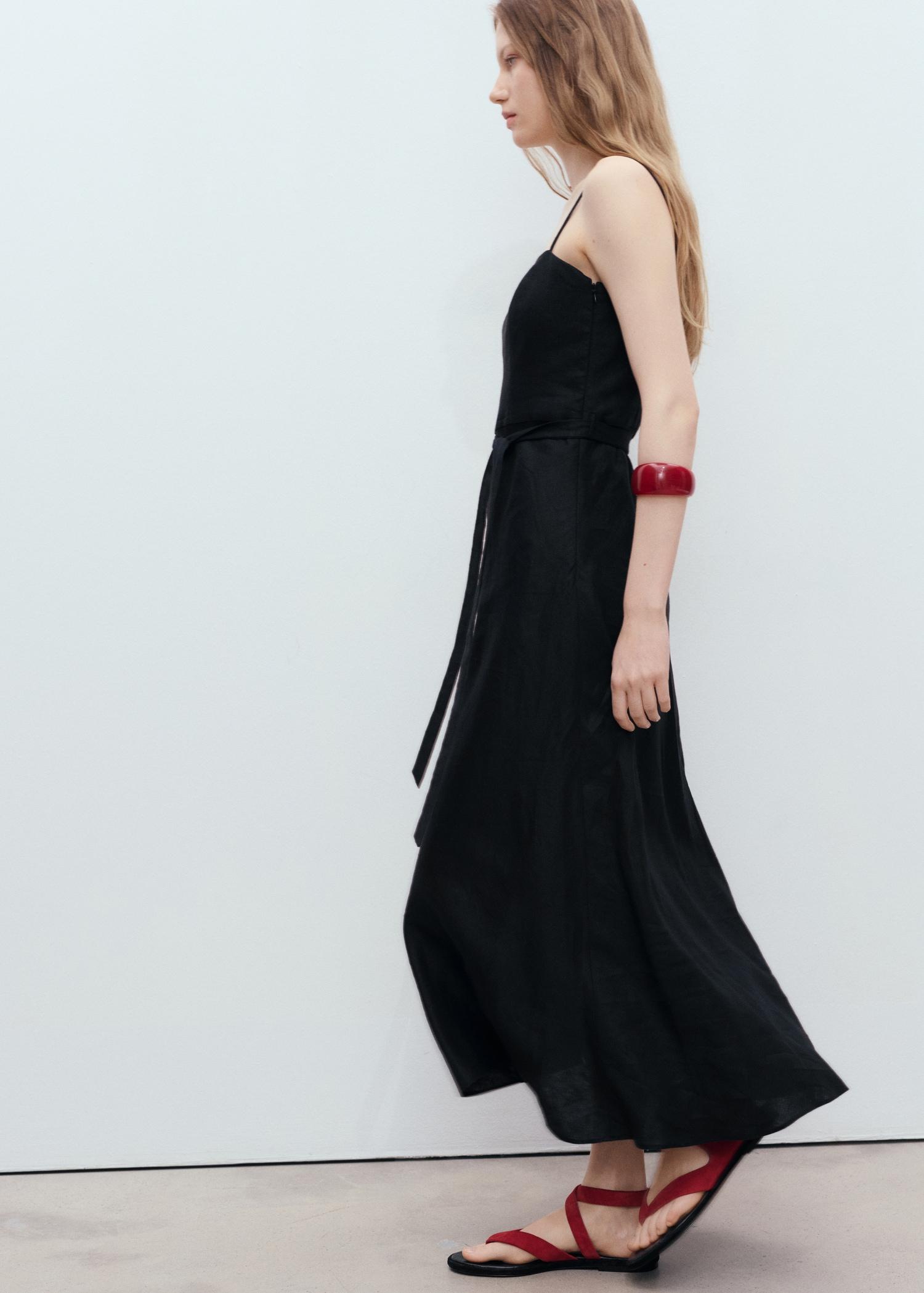 Bow linen-blend dress - Women | MANGO USA Product Image