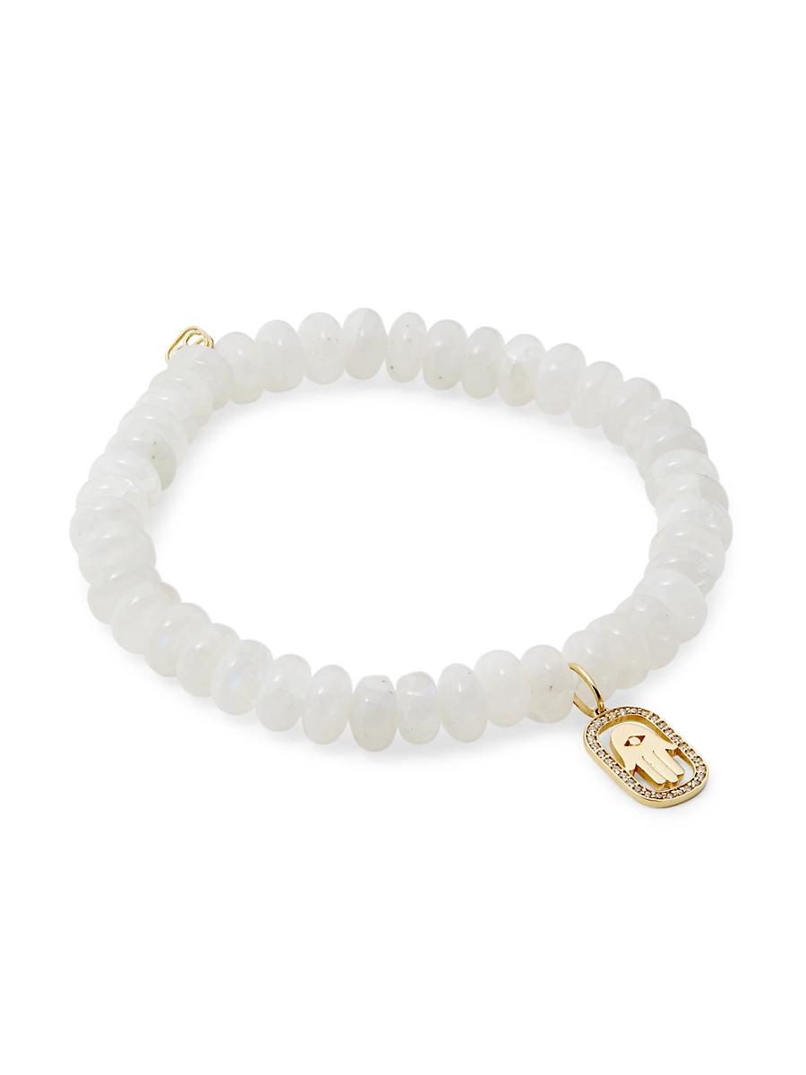 Womens 14K , Rainbow Moonstone, & Diamond Hamsa-Charm Bracelet Product Image