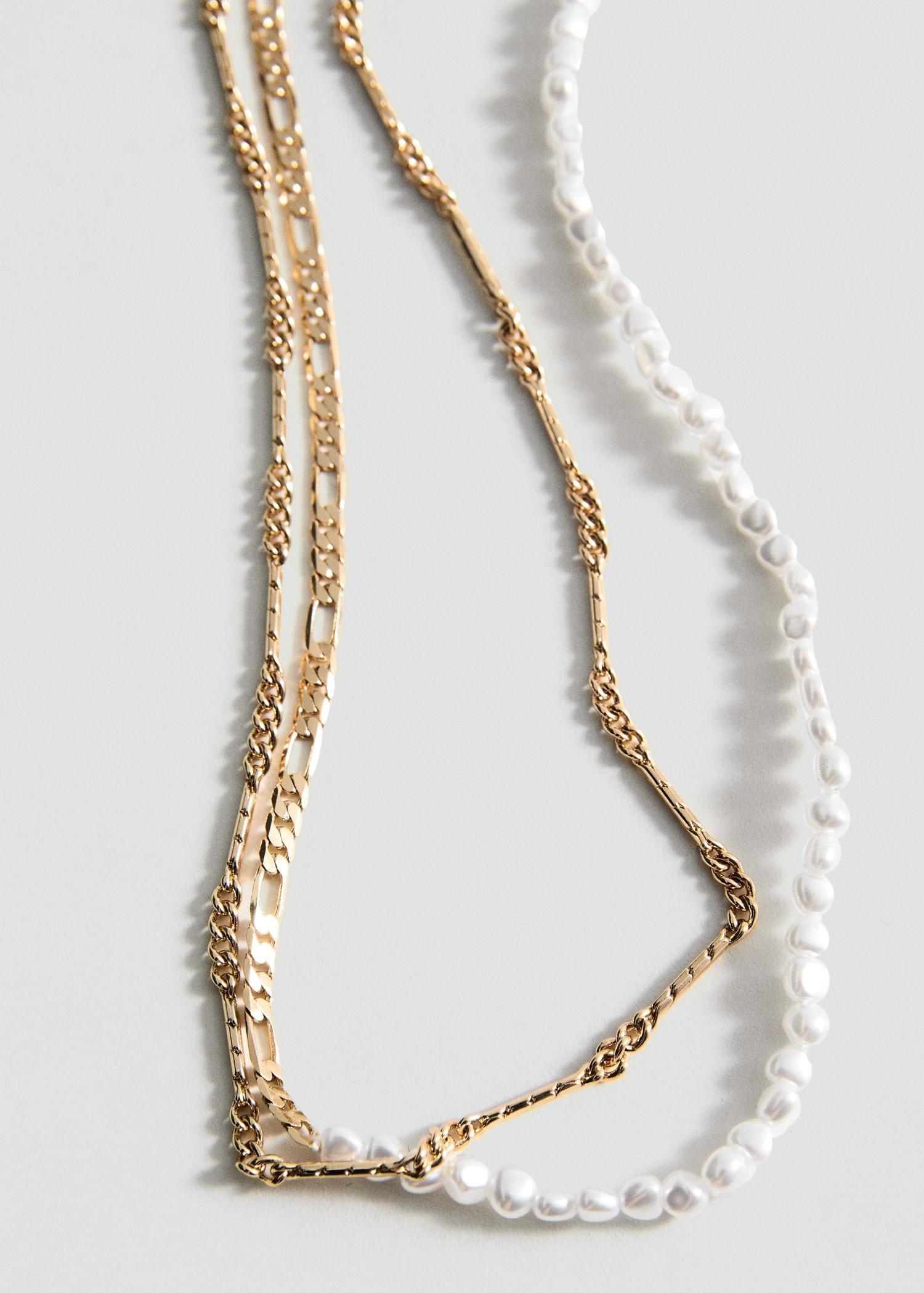 Double pearl chain necklace - Women | MANGO USA Product Image