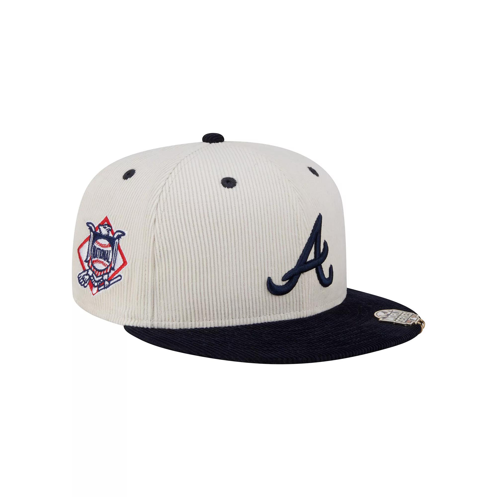 Men's New Era Cream/Navy Atlanta Braves Two-Tone Corduroy 59FIFTY Fitted Hat,  Product Image