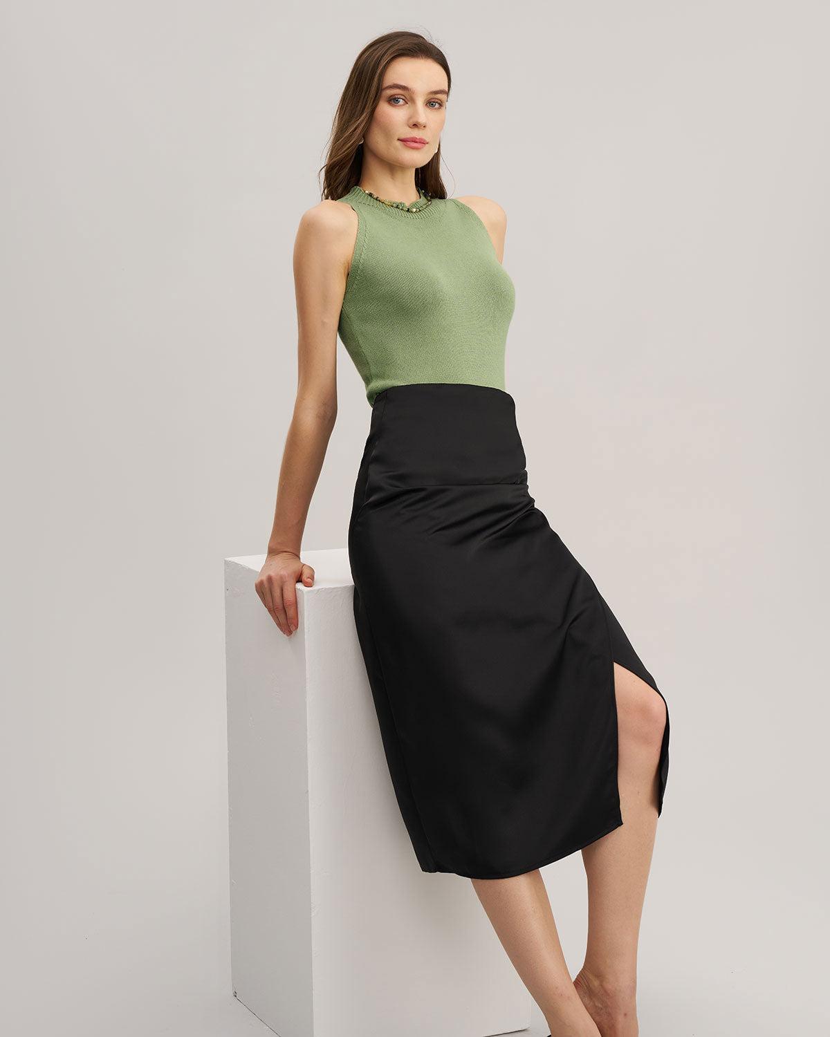 Green Mock Neck Slim Tank Top Product Image