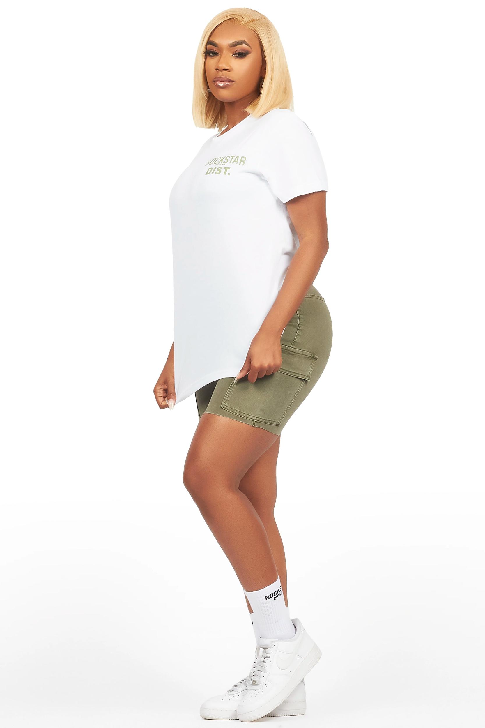 Jakeyia White/Green Denim Short Set Female Product Image
