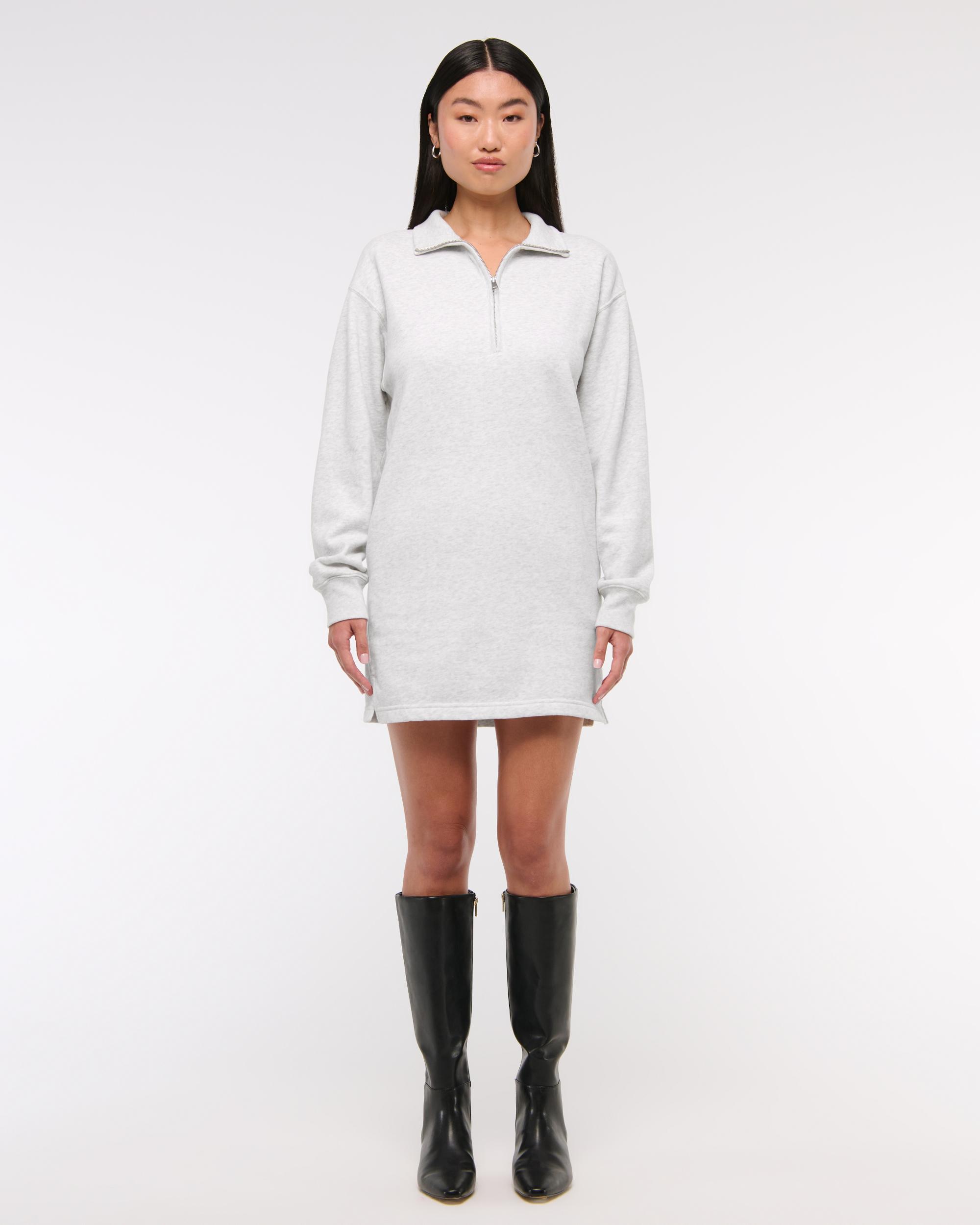 Long-Sleeve Zip-Up Fleece Mini Dress Product Image