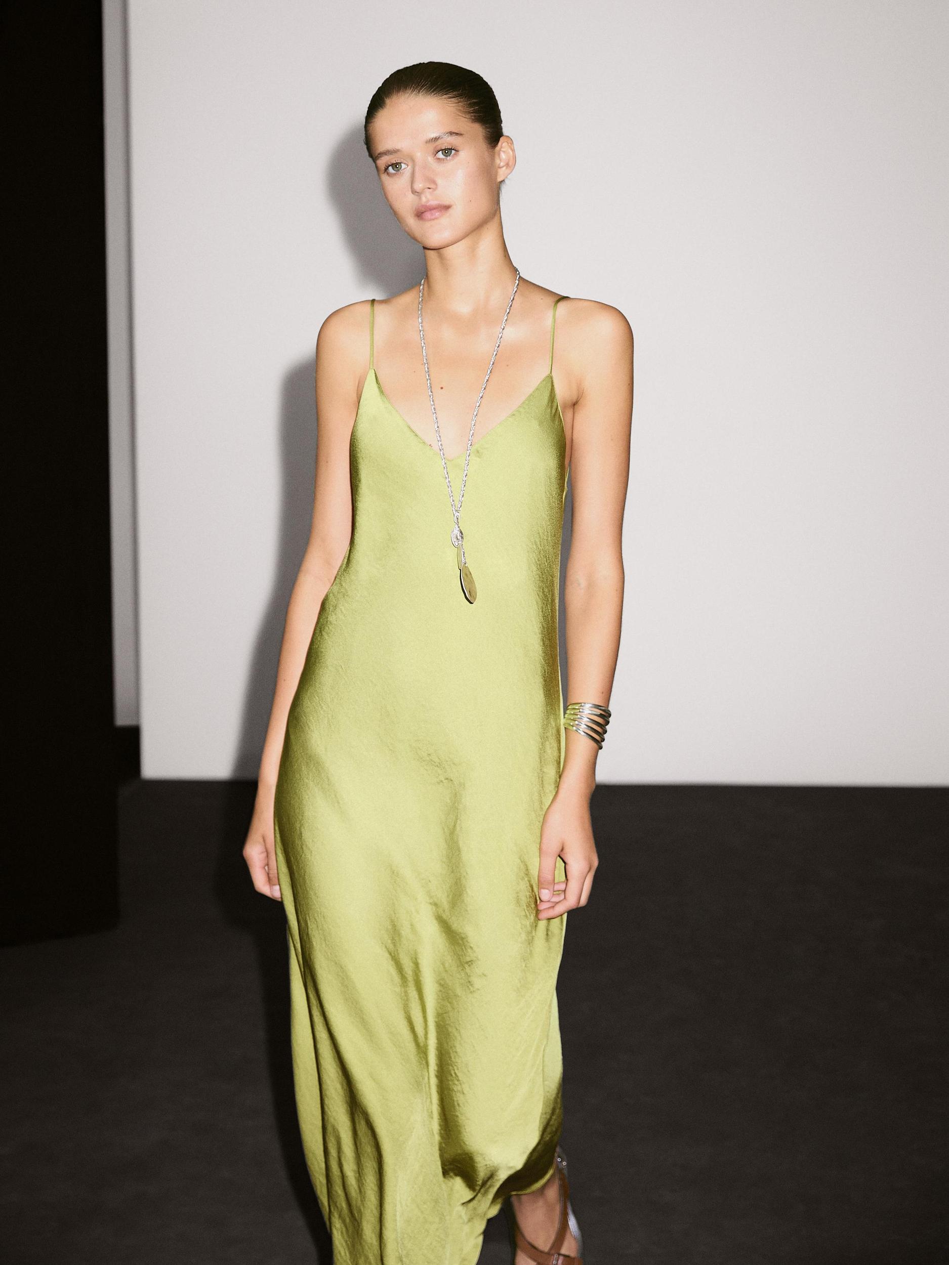 Flowing satin midi dress Product Image