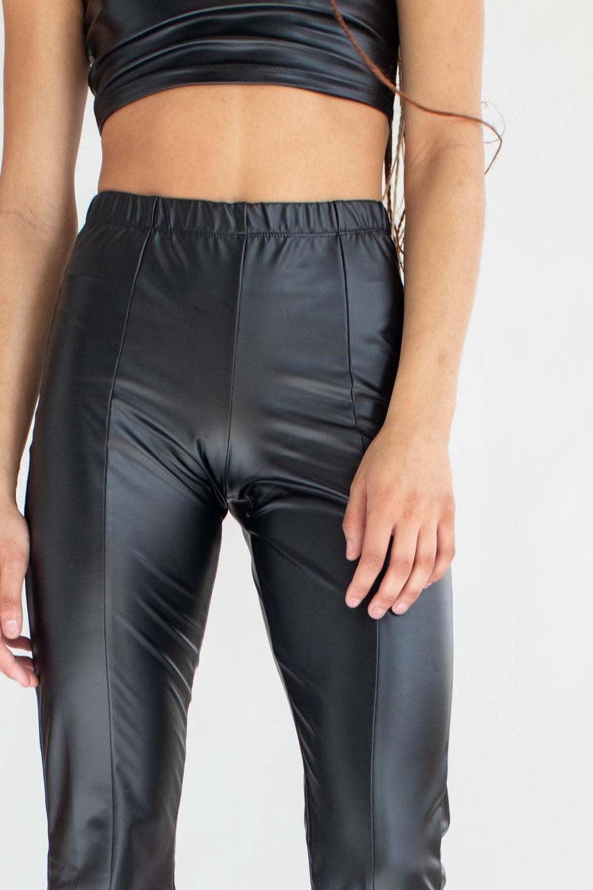 Black Split Front Pleather Bell Bottoms Product Image