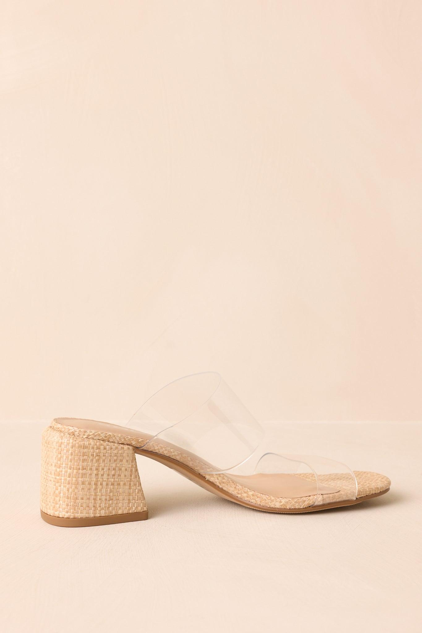 Just For Kicks Clear Natural Raffia Block Heels Product Image