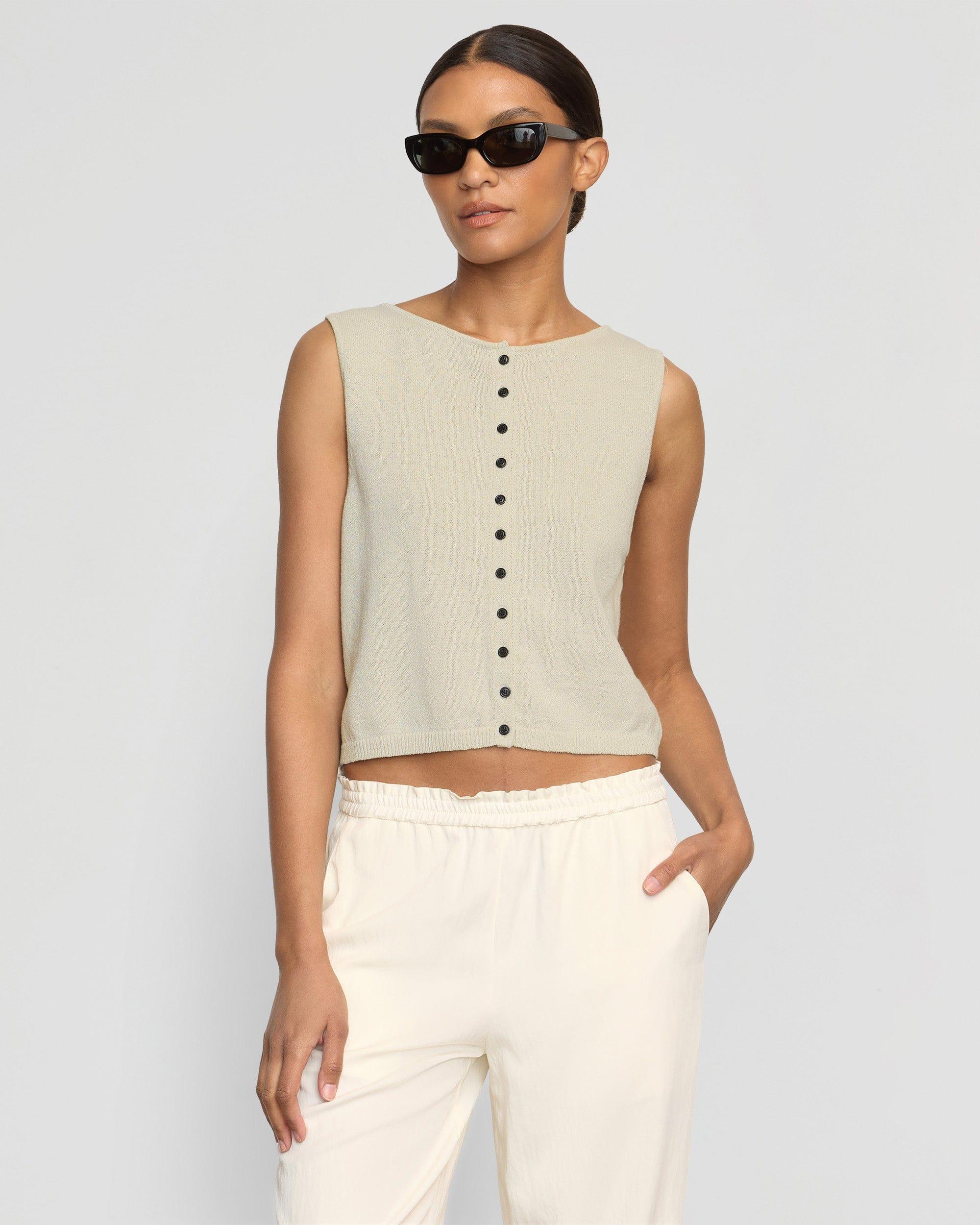 Elith Cotton-Linen Button Knit Vest Product Image