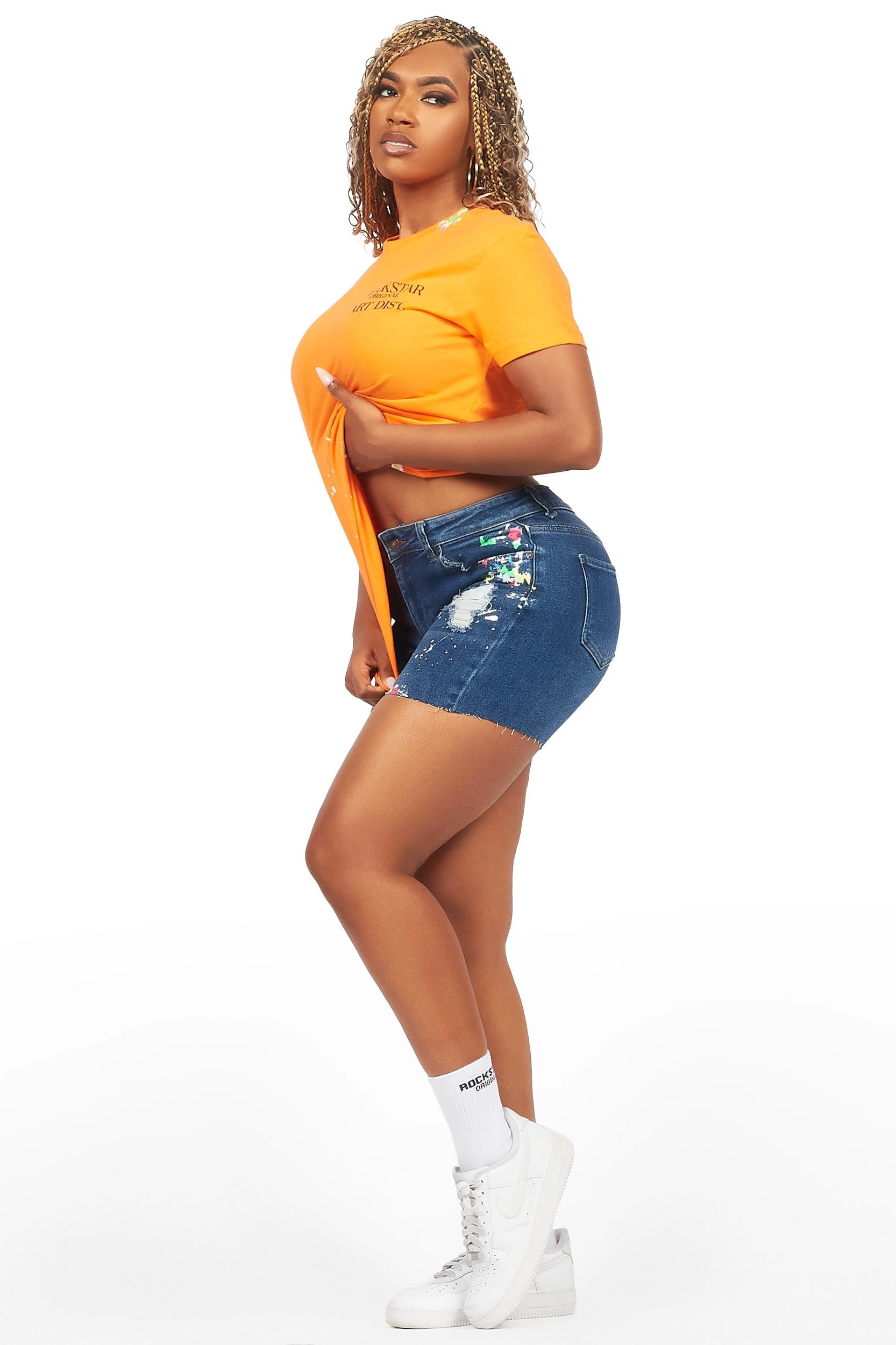 Deshina Orange/Blue Denim Short Set Female Product Image