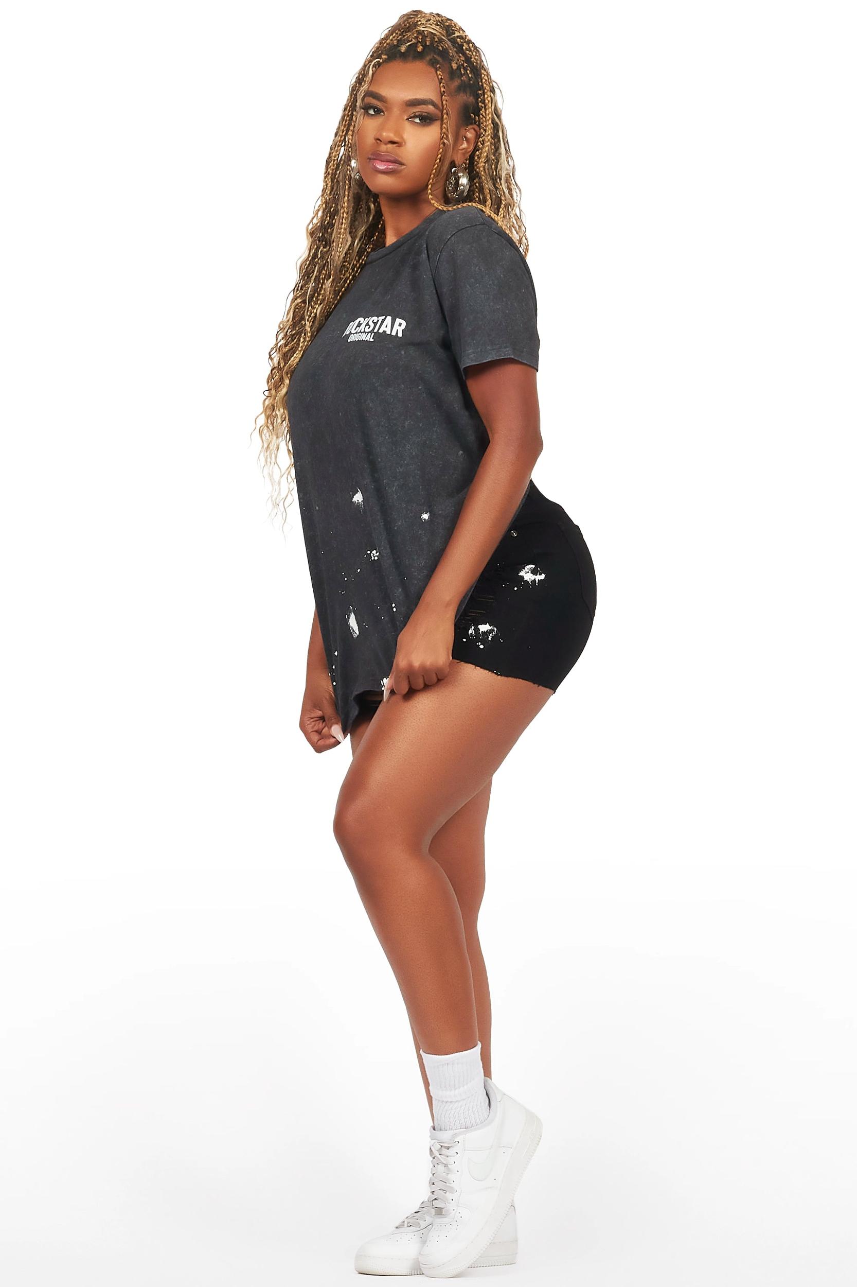 Vianka Black Denim Short Set Female Product Image