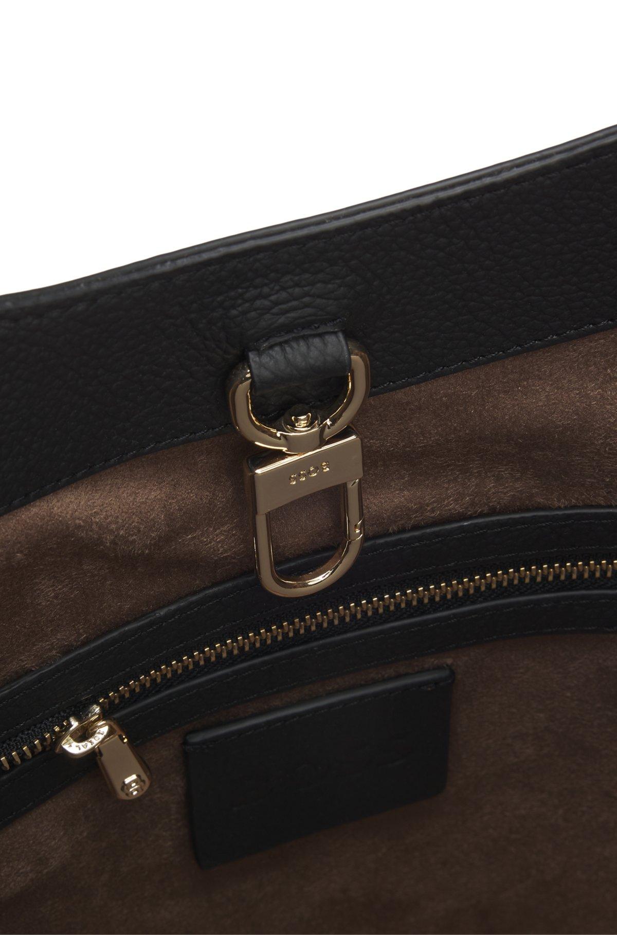 Leather bucket bag with metallic logo lettering Product Image