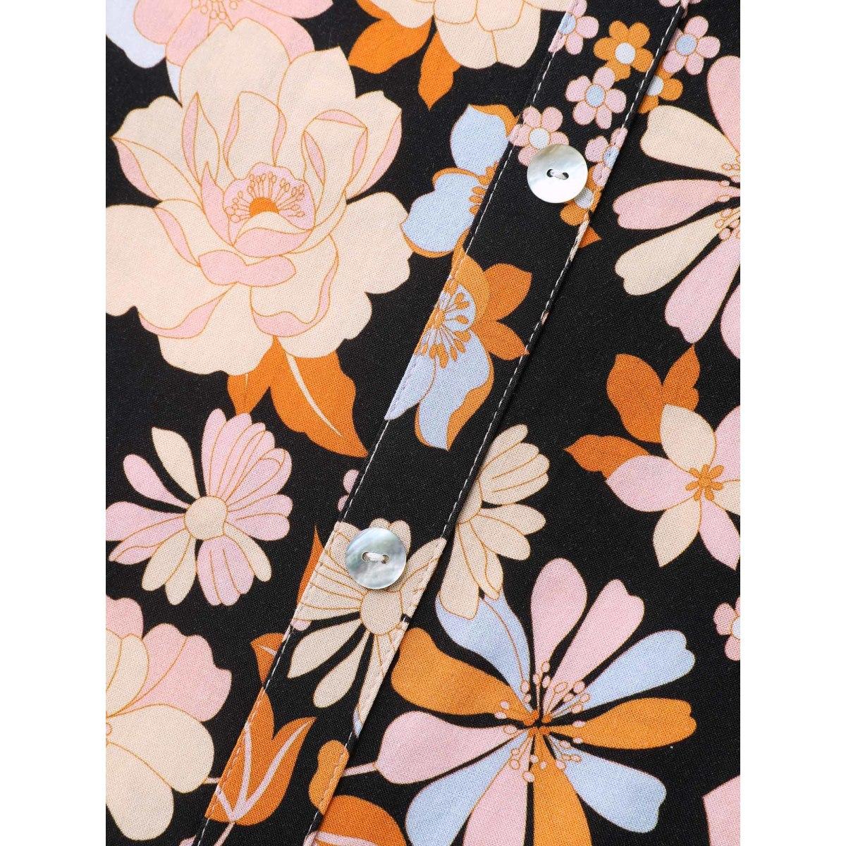 Plus Size Black Floral Textured Button Placket Blouse Women Elbow-length sleeve Round Neck Elegant Blouses BloomChic 26/4X Product Image