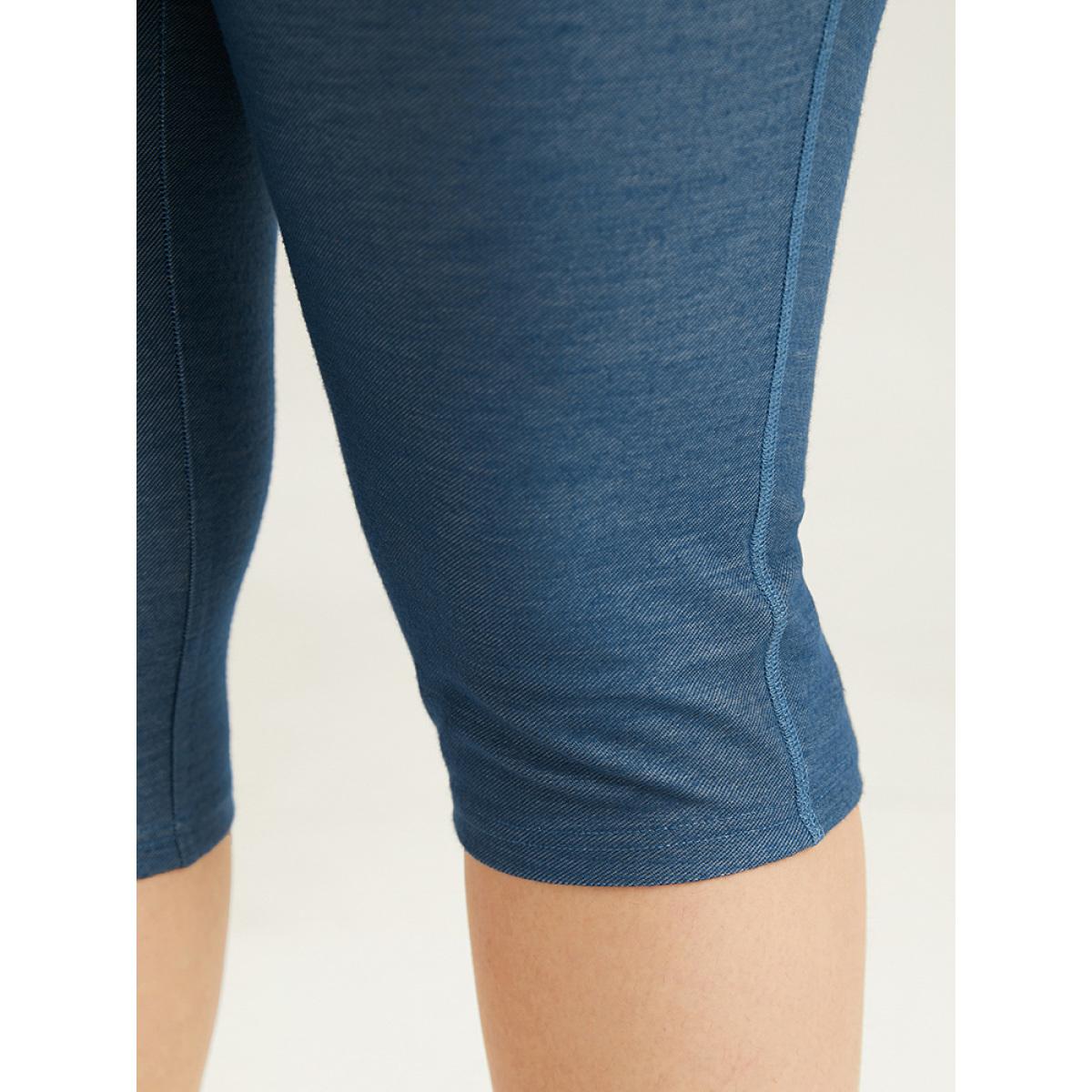 Plus Size Patchwork Contrast Pocket Leggings Women DarkBlue Casual High stretch Skinny High Rise Dailywear Leggings BloomChic 28/5X Product Image