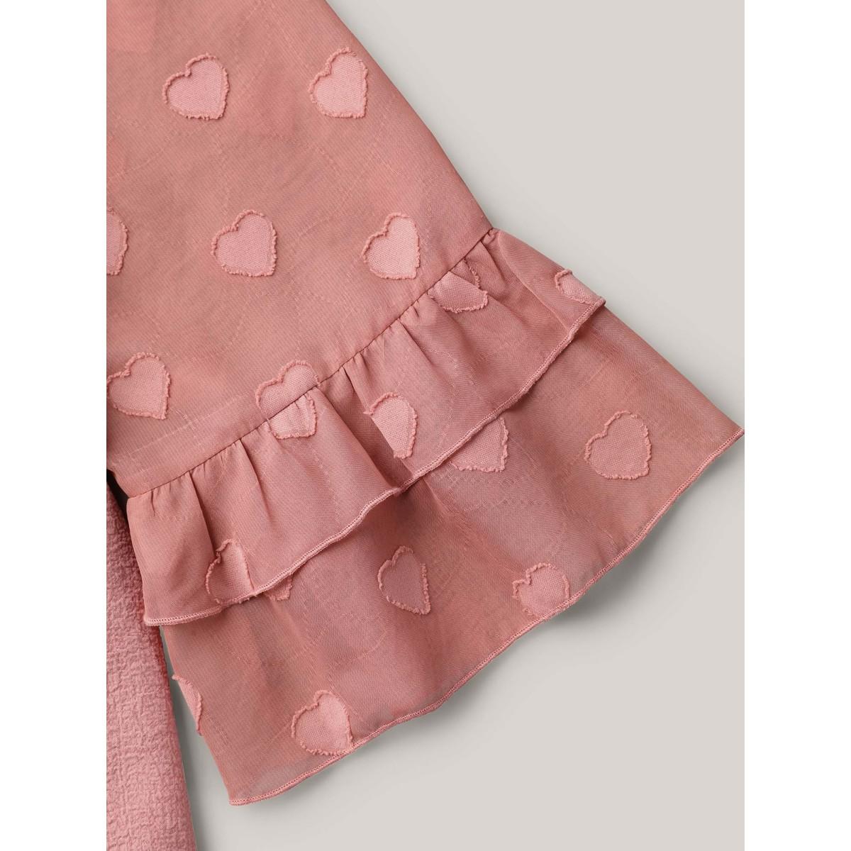 Plus Size Rouge Love Textured Patchwork Sheer Tiered Ruffles Blouse Women Elegant Elbow-length sleeve V-neck Everyday Blouses BloomChic 14-16/1X Product Image