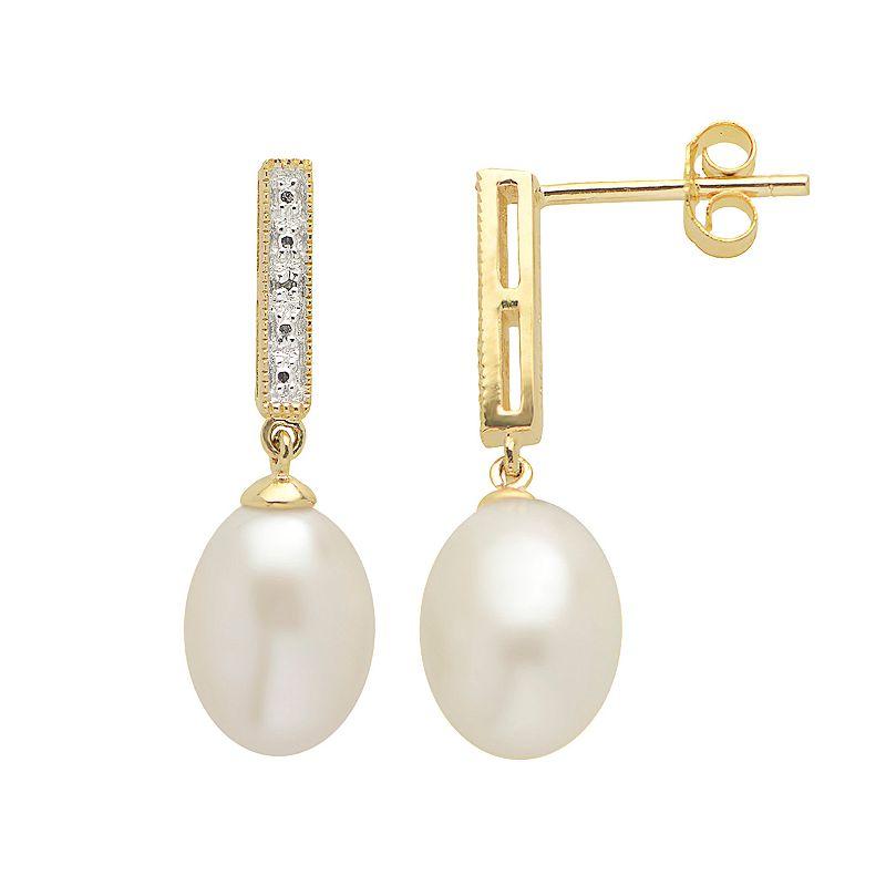 PearLustre by Imperial Freshwater Cultured Pearl & Diamond Accent 14k Gold Over Silver Drop Earrings, Women's, White Product Image