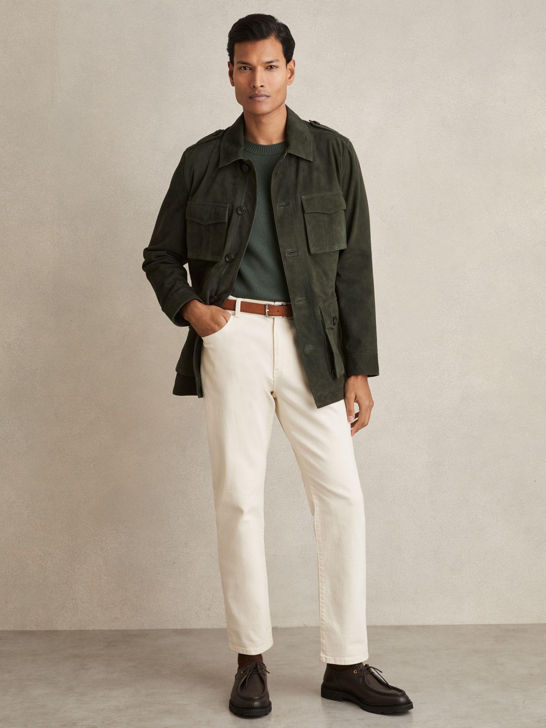 Suede Four Pocket Field Jacket in Dark Forest Green Product Image